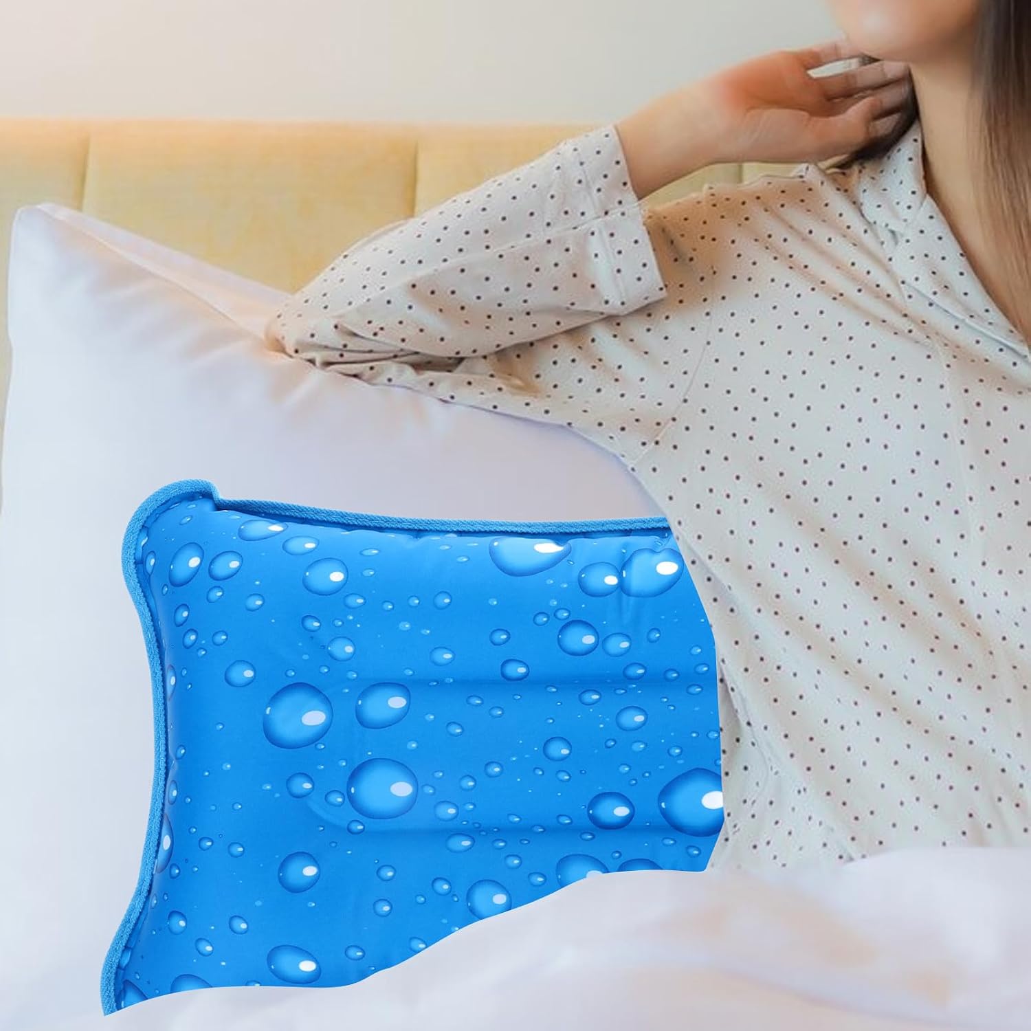 Inflatable Cooling Pillow 55x35cm Seasonal Rest Pillow with Water Injection Waterproof Design Blue Bead Surface for Adult Camping and Outdoor Rest