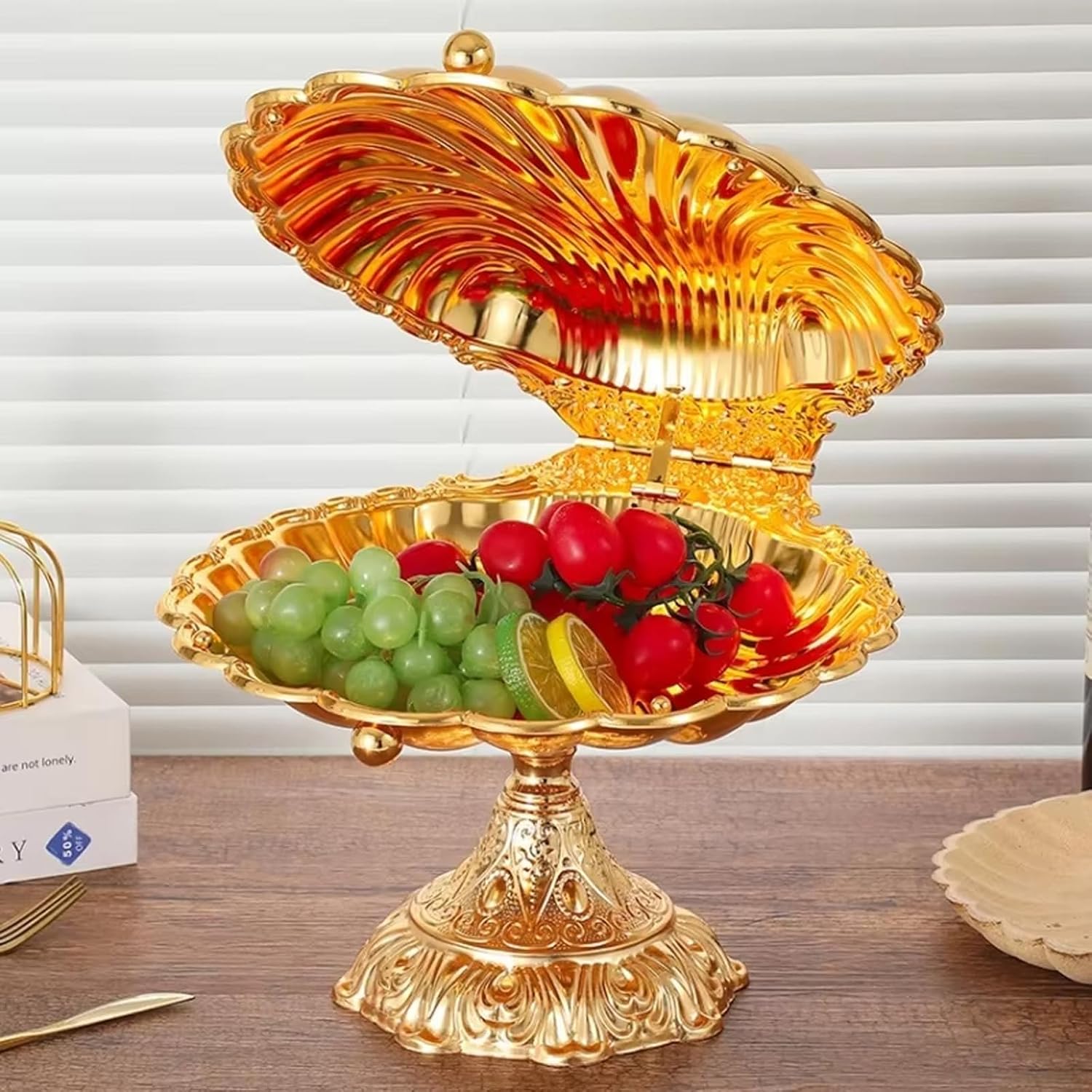 丈夫なキルサイト ハイフット スナック トレイ。ヨーロッパ シェル デザインで、耐久性があり、掃除が簡単です。ナッツキャンディーボウ