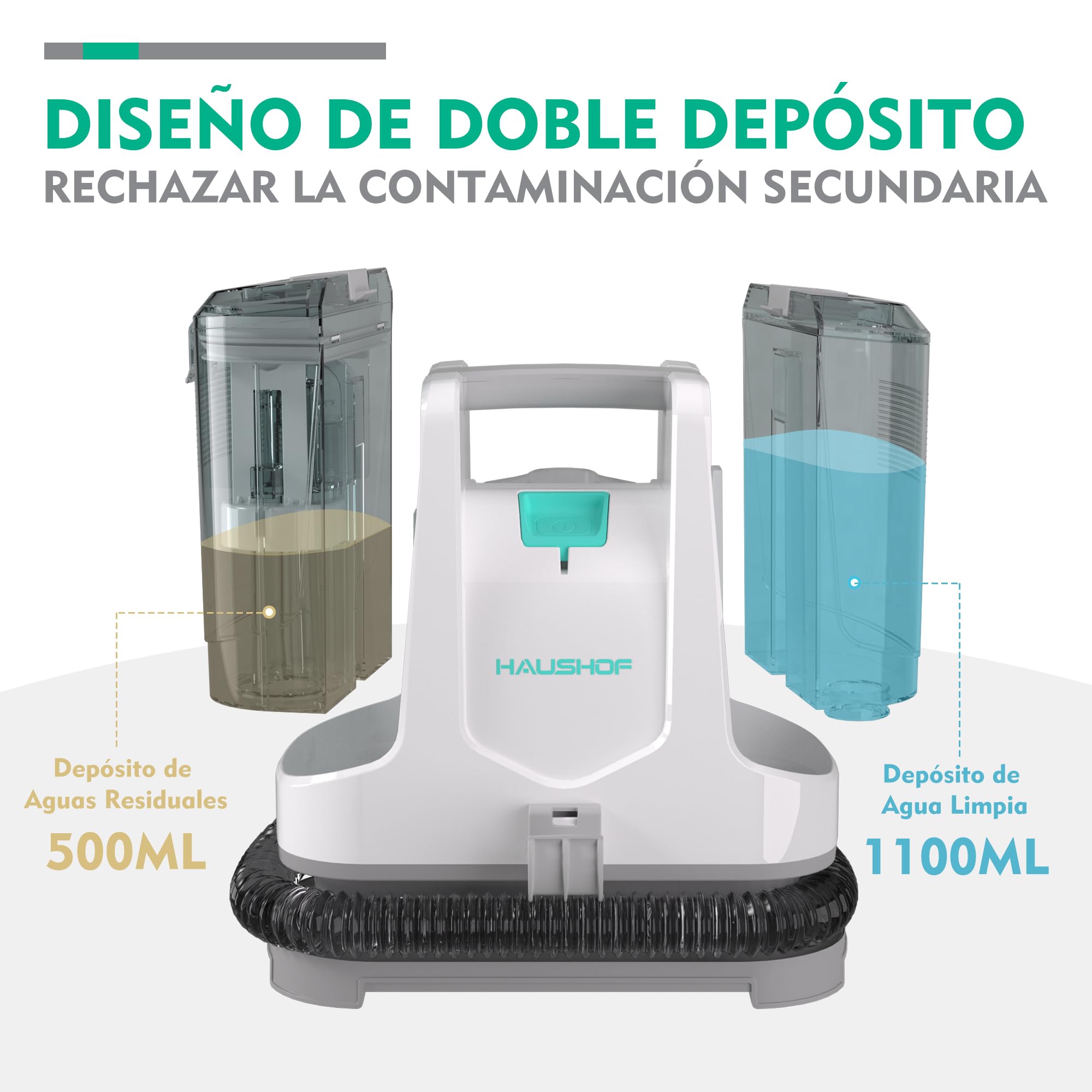 HAUSHOF StainZapper Aspiradora de Agua Tapiceria, Limpiador de Manchas 400W, Limpia Tapiceria para Moquetas, Maquina Aspirador para Tapicerias, Sofá, 85 dB