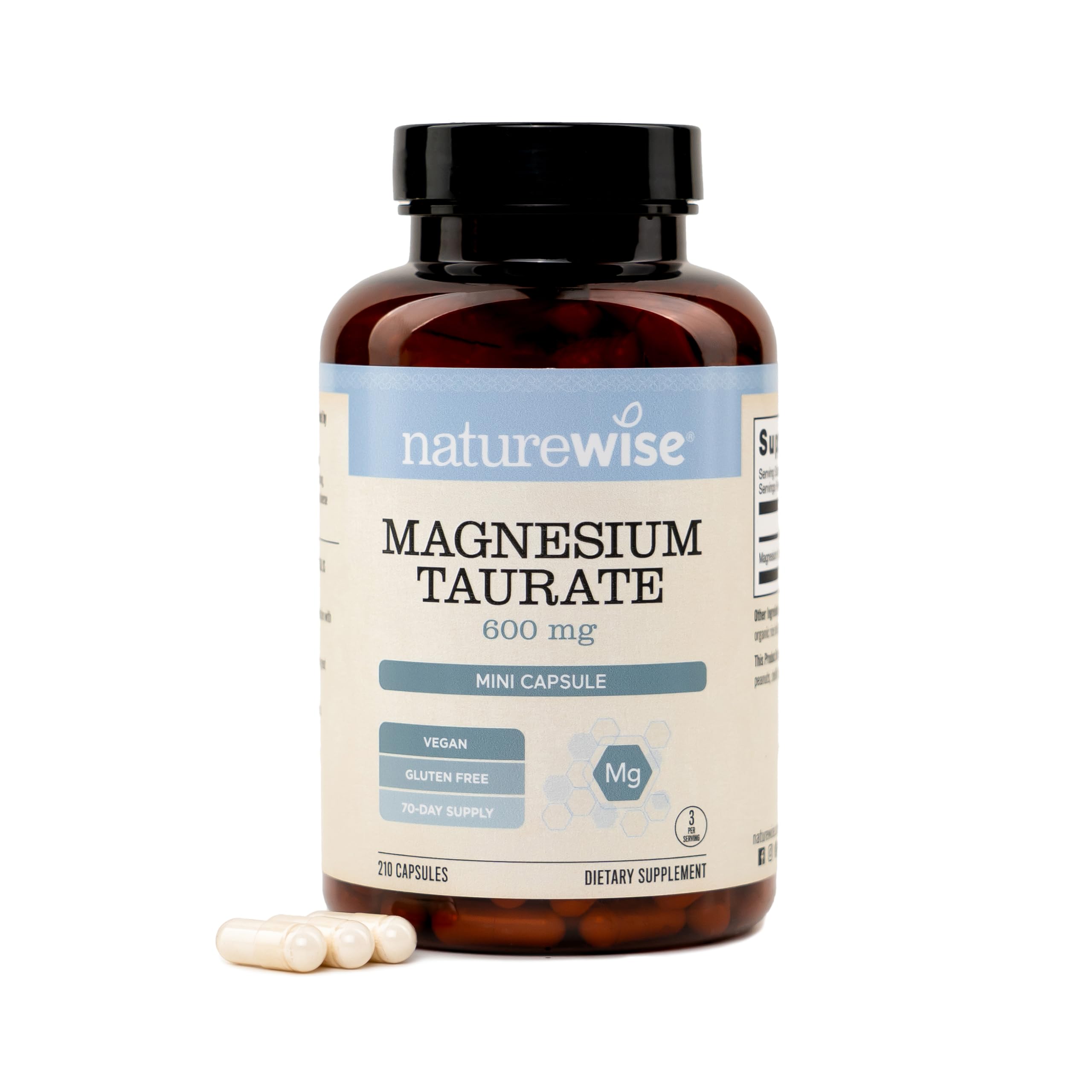NatureWise Magnesium Taurate 600mg Mini Capsules - Vegan - 210 Capsules