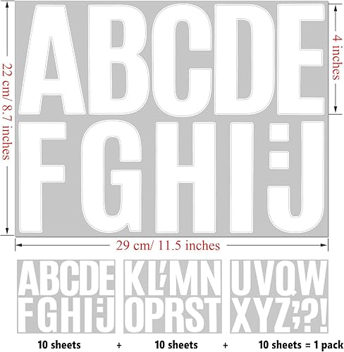 Miniatura 3 de Bemeol 340 piezas de 30 hojas de calcomanías de letras grandes del alfabeto de 4 pulgadas, calcomanías autoadhesivas para tablones de anuncios,