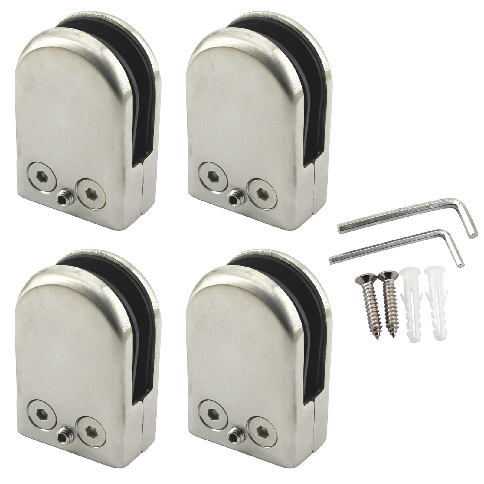 Stainless Steel Glass Clamps 10-12mm Adjustable Shelf Bracket Glass Clip for Handrail Staircase Shower Room (4 Pieces)