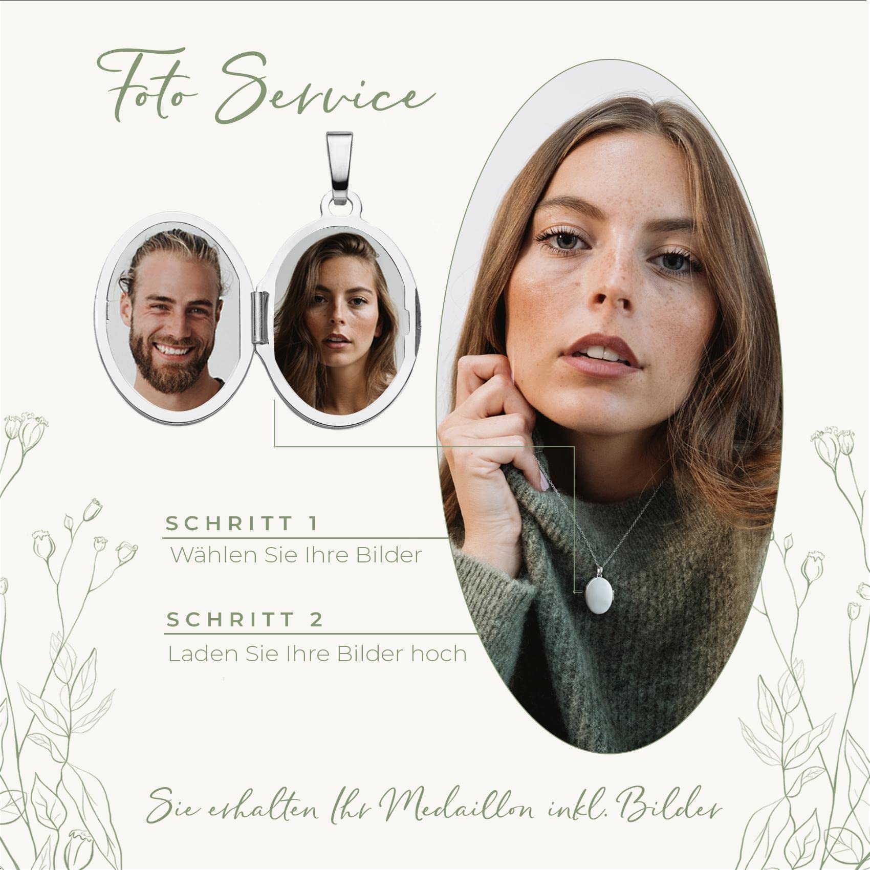 Amoonìc Damen Medaillon mit Geburtsblume oval Silber 925 / Gold vergoldet | Kette zum Öffnen für Bilder personalisiert mit Geburtsblumen Gravur, Geschenk Geburtstag