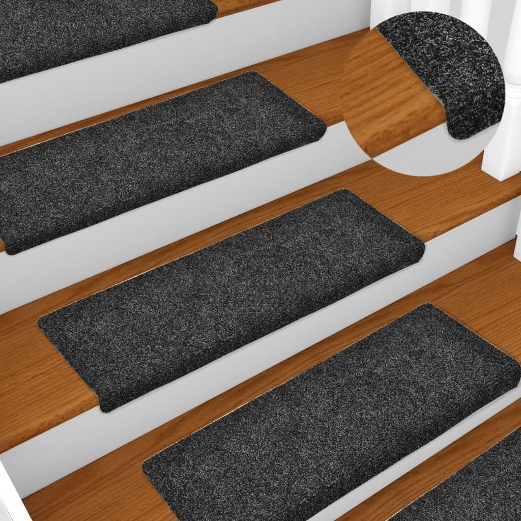 Stufenmatten Selbstklebend 15 Stück 65x21x4 cm Grau Rechteckiger Rand Treppenstufen Matten, Teppich Innen für Treppen, rutschfest Stufenmatten Treppenteppich