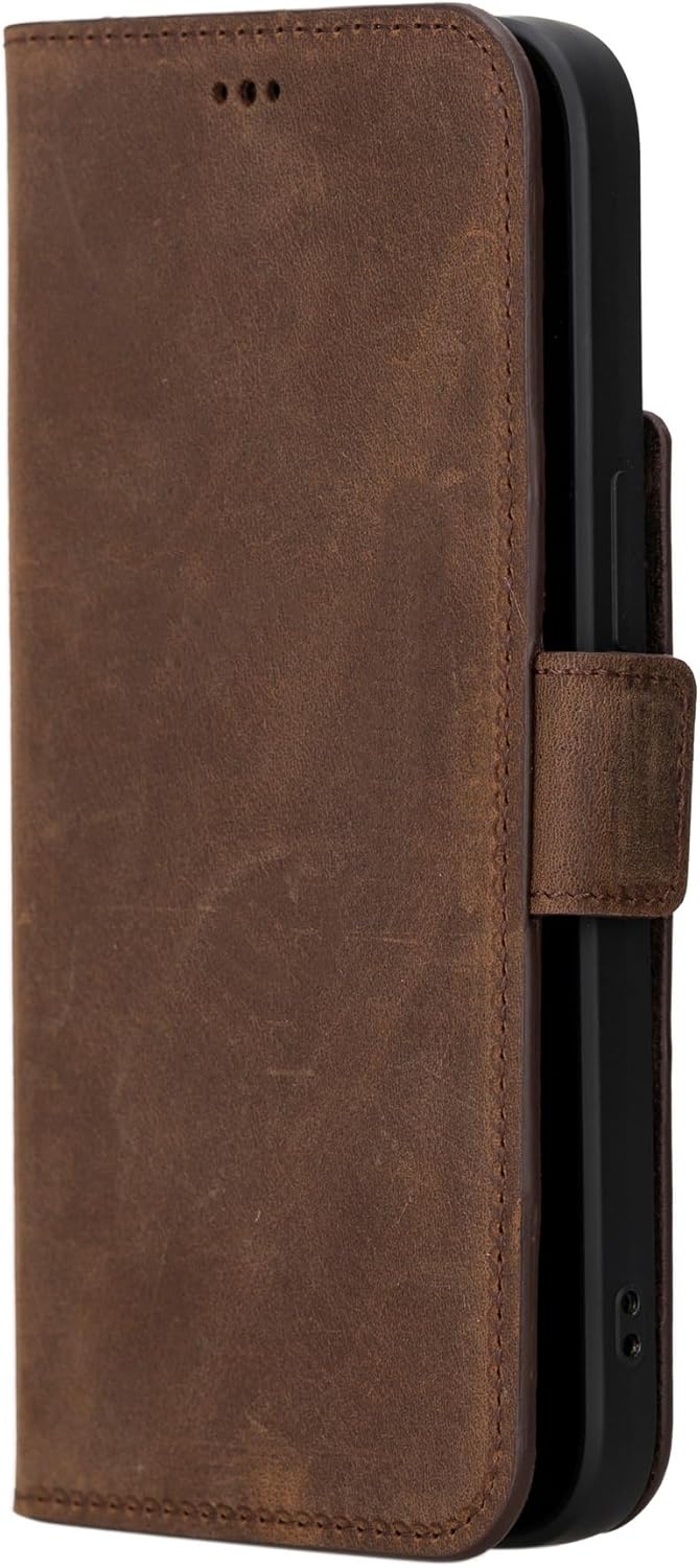 Bayelon Leather Wallet Case for iPhone 15 Pro Max - Flip Cover Card Holder, Folio Case, Kickstand, MagSafe Compatible RFID Blocking (Dark Brown)