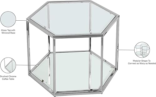 Miniatura 5 de Meridian Furniture Sei Collection Modern | Mesa de centro modular contemporánea de cristal con base de espejo, 1 pieza, cromo Cromado,Oro