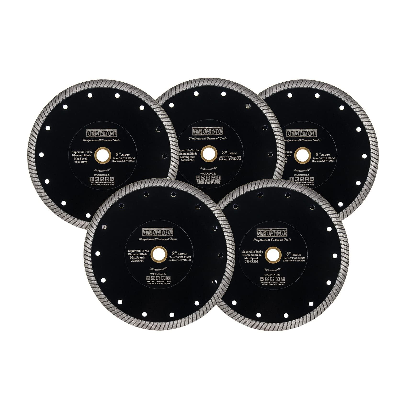DT-DIATOOL Diamond Cutting Disc 200mm 5pcs Super Thin Tile Cutting Disc with Turbo Segments for Ceramic Granite Marble Artificial Stone