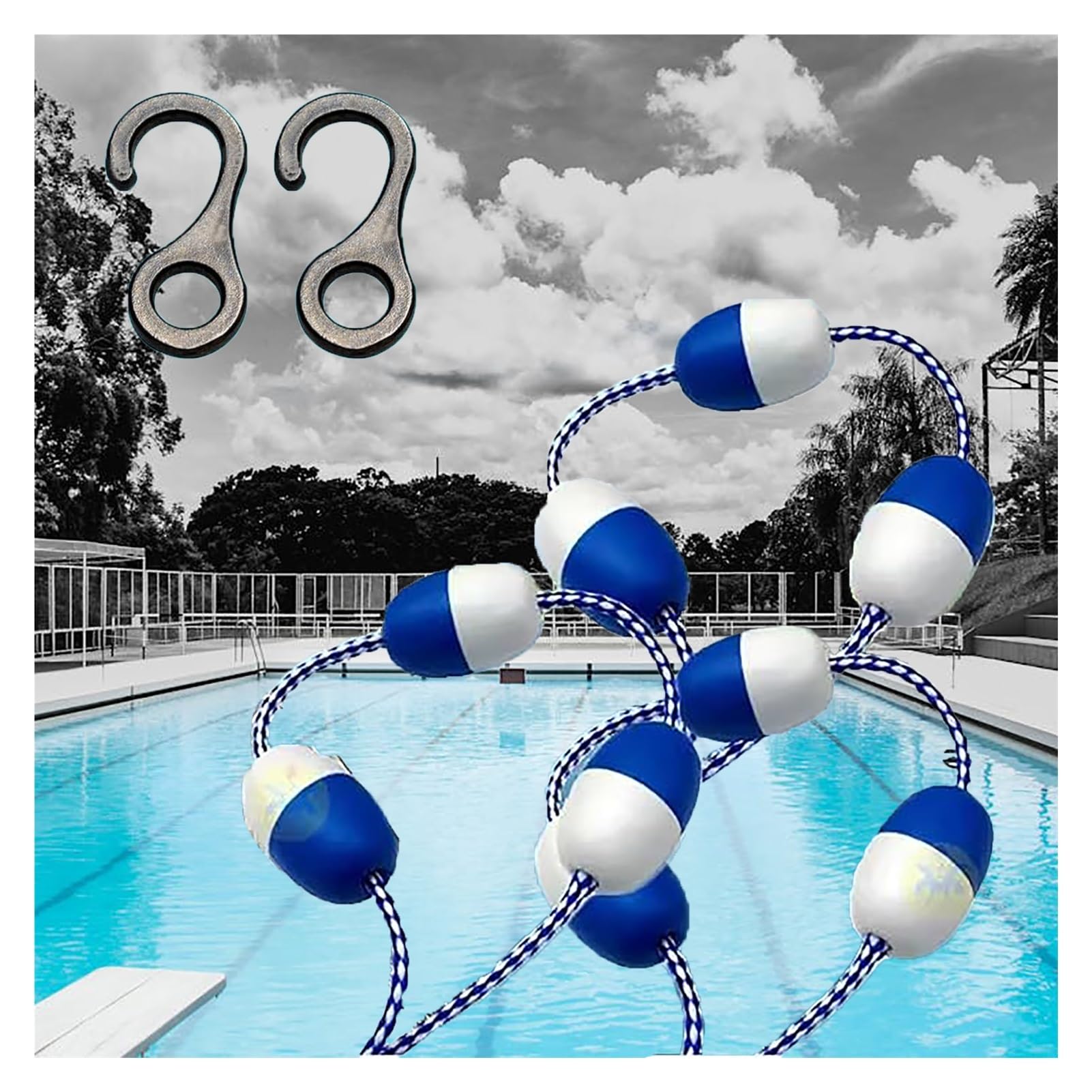 Cuerda de Seguridad para Piscina con flotadores, Separador de Piscina, línea de Boyas flotantes con Gancho/Boyas para Piscinas púb
