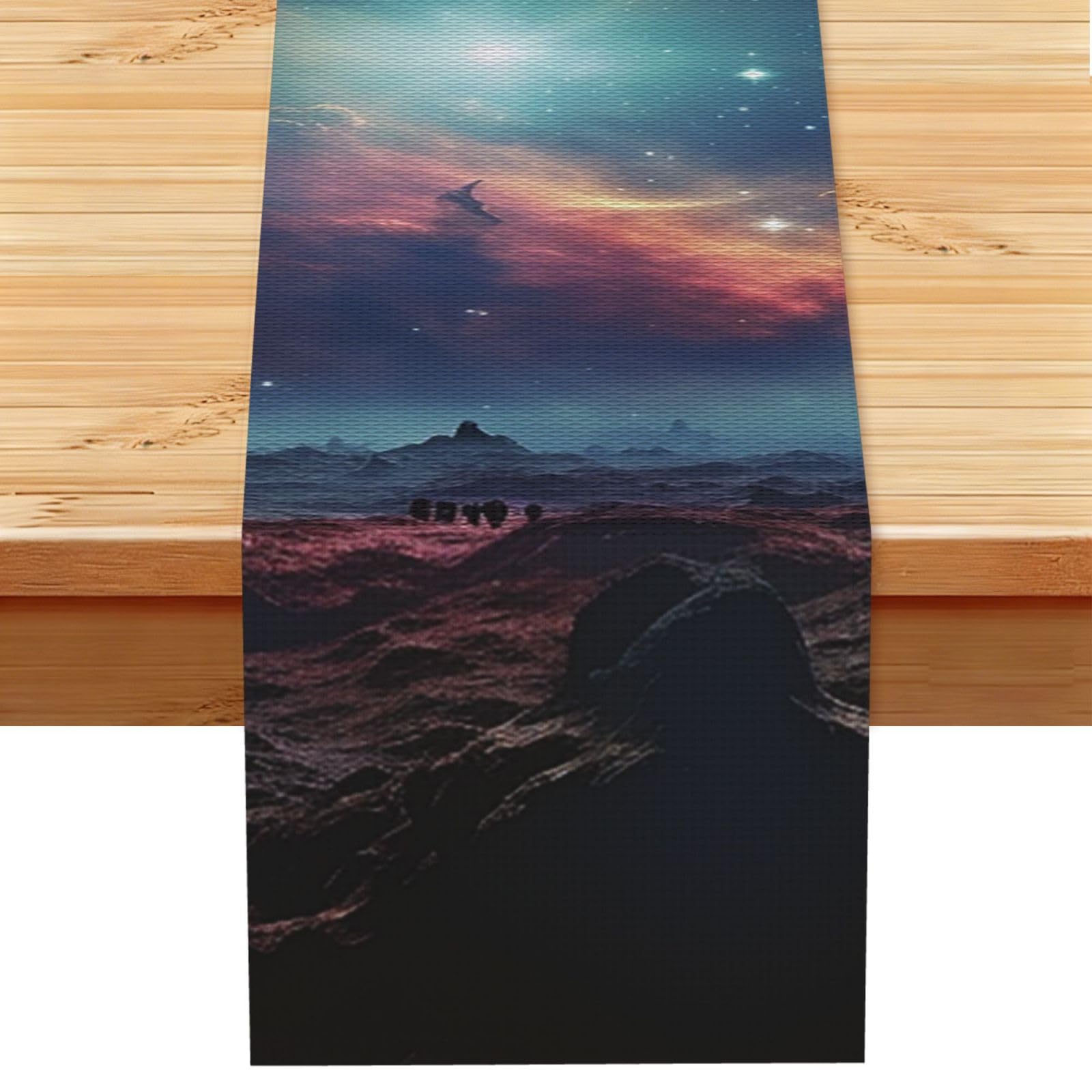 Space Table Runner 13x72 Inch Cotton Linen Table Linen Washable Farmhouse Tablecloth Modern Abstract Art Kitchen Dinning Table Decoration for Home Party Decor