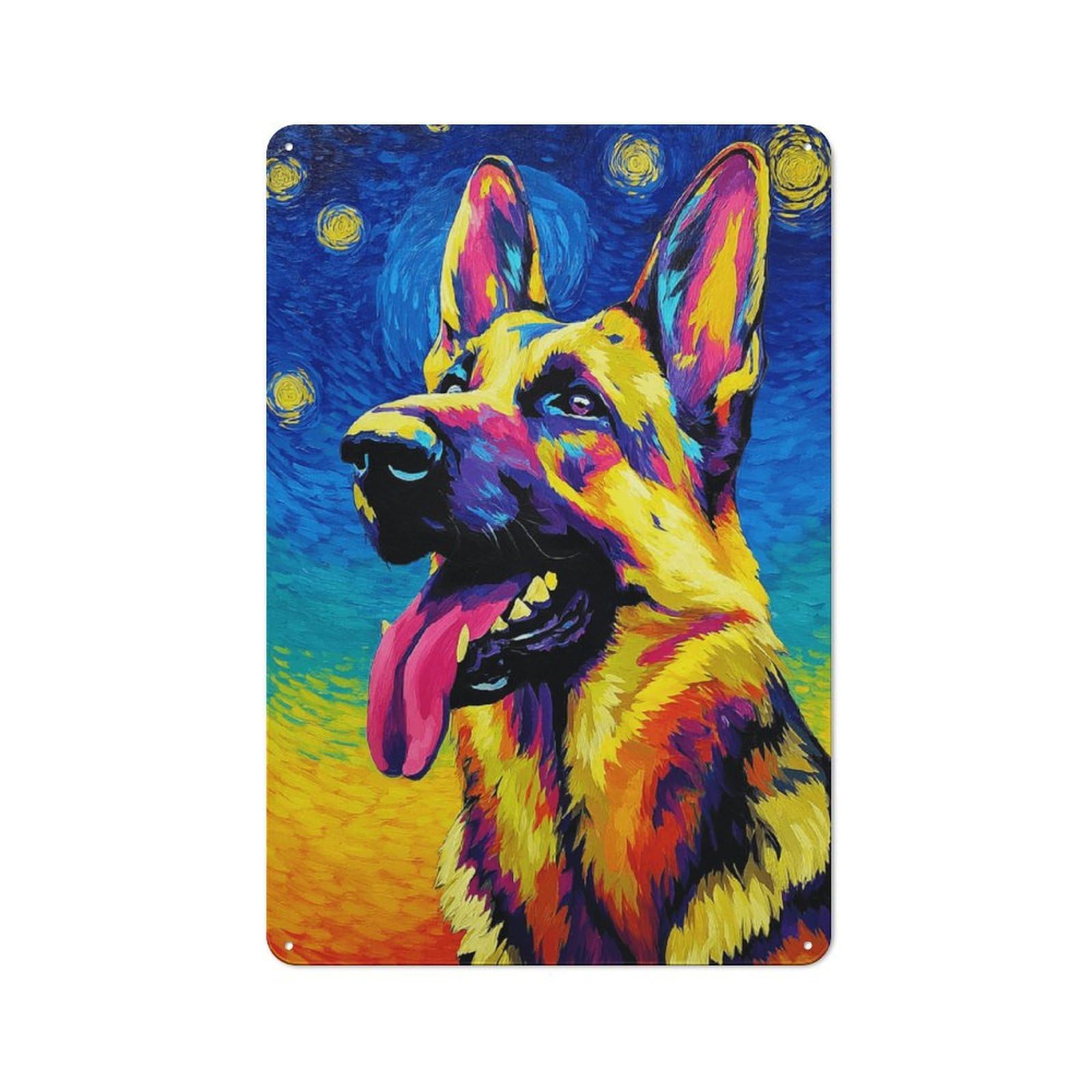 Junmoney Starry Night German Shepherd -2 Vintage Tin Sign 30X20cm For Guest Room Or Hallway, Suited To Home Decor Collectors