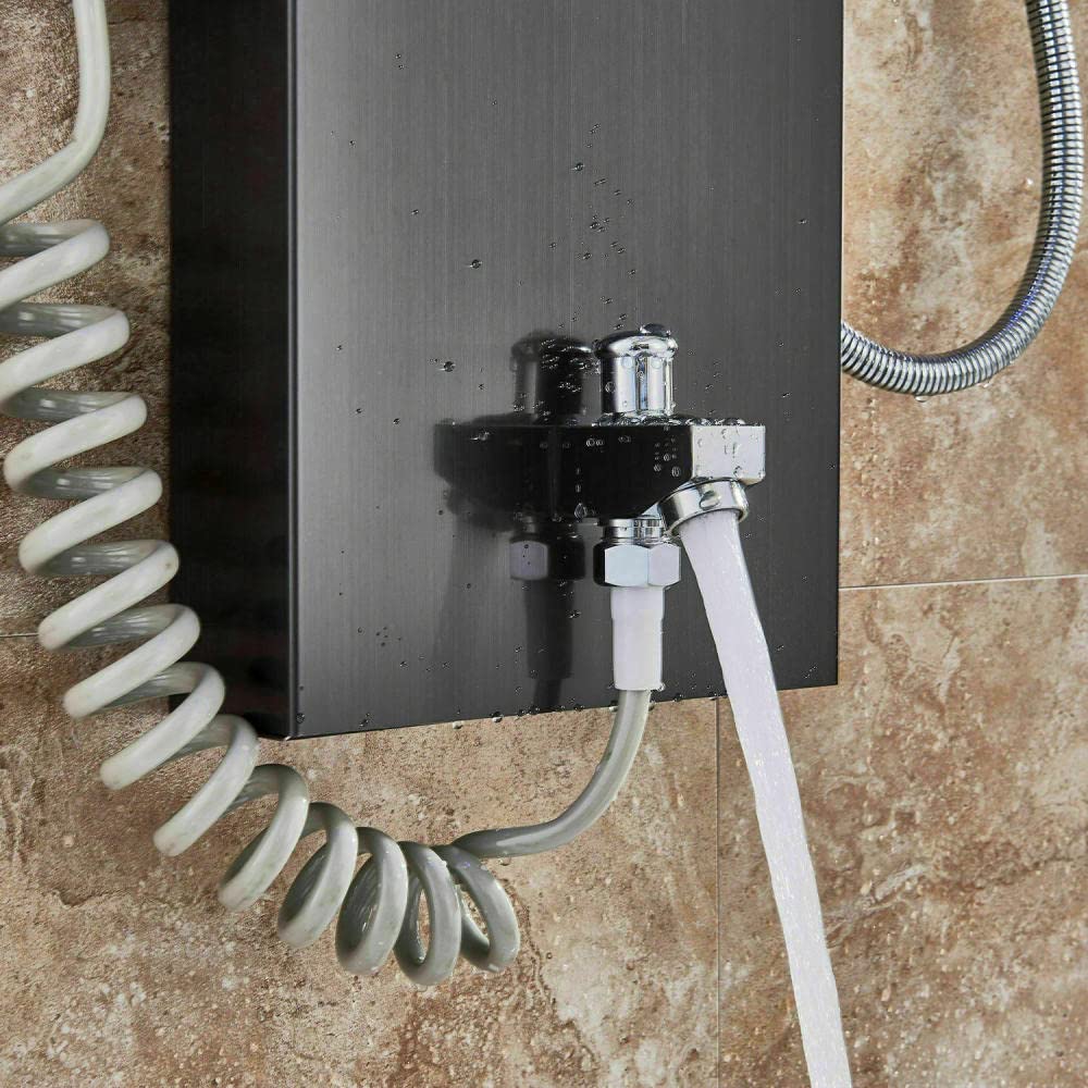 Panel LED System kolumny prysznicowej z deszczownicą z dyszą do masażu ze stali nierdzewnej i szczotkowanego niklu (czarny c)