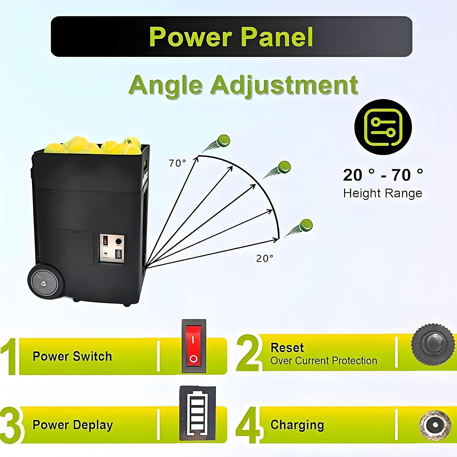 Macchina portatile per palline da tennis, lancio automatico intelligente con telecomando e app, angolo regolabile, 50 palline per allenamento da solo, ideale per principianti