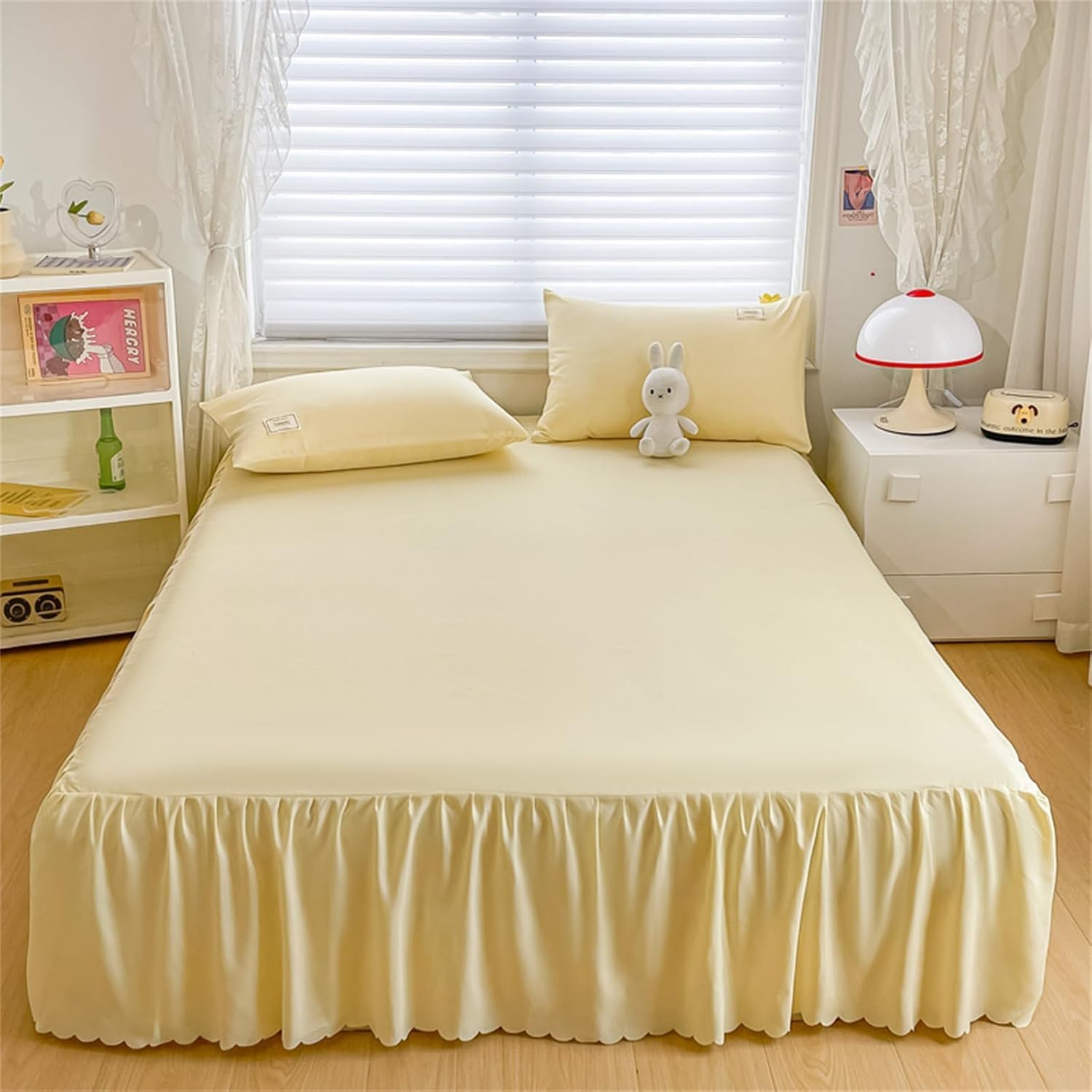 Drap-Housse à Volants Beige pour Sublimer Votre Chambre Parentale 200x220cm