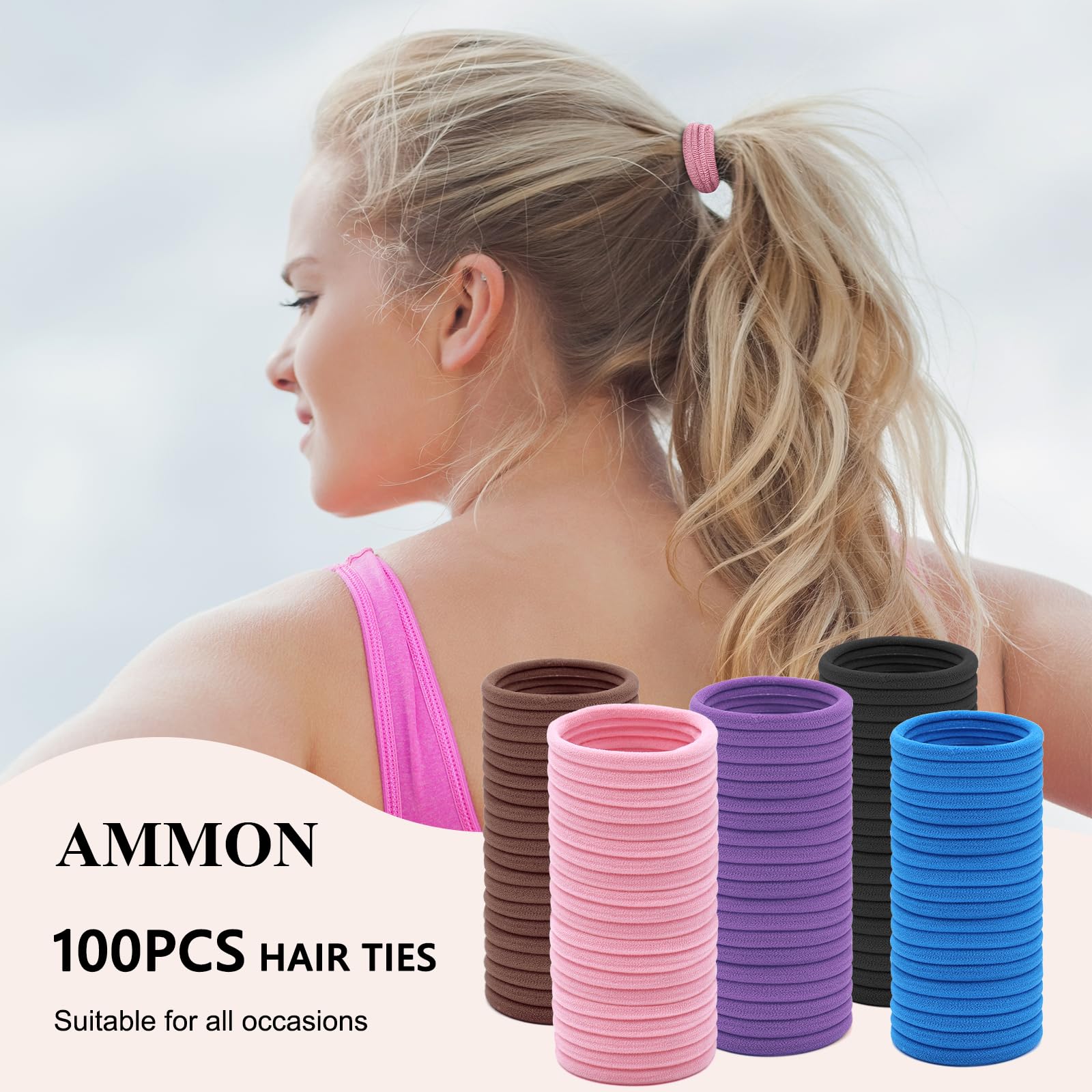 100 Ligas Gruesas Para El Cabello, Bandas De Algodón Sin Costuras, Bandas Elásticas Para Cola De Caballo, Sin Daños, Lazos Para El Cabello De 1.5 Pulgadas De Diámetro Para Mujeres, Niñas