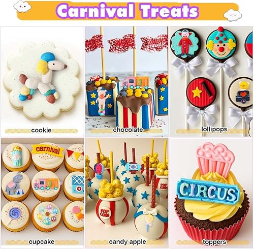 Miniatura 7 de Moldes de silicona para fondant de carnaval de circo, parque de atracciones para baby shower, decoración de pasteles de cumpleaños, decoración de