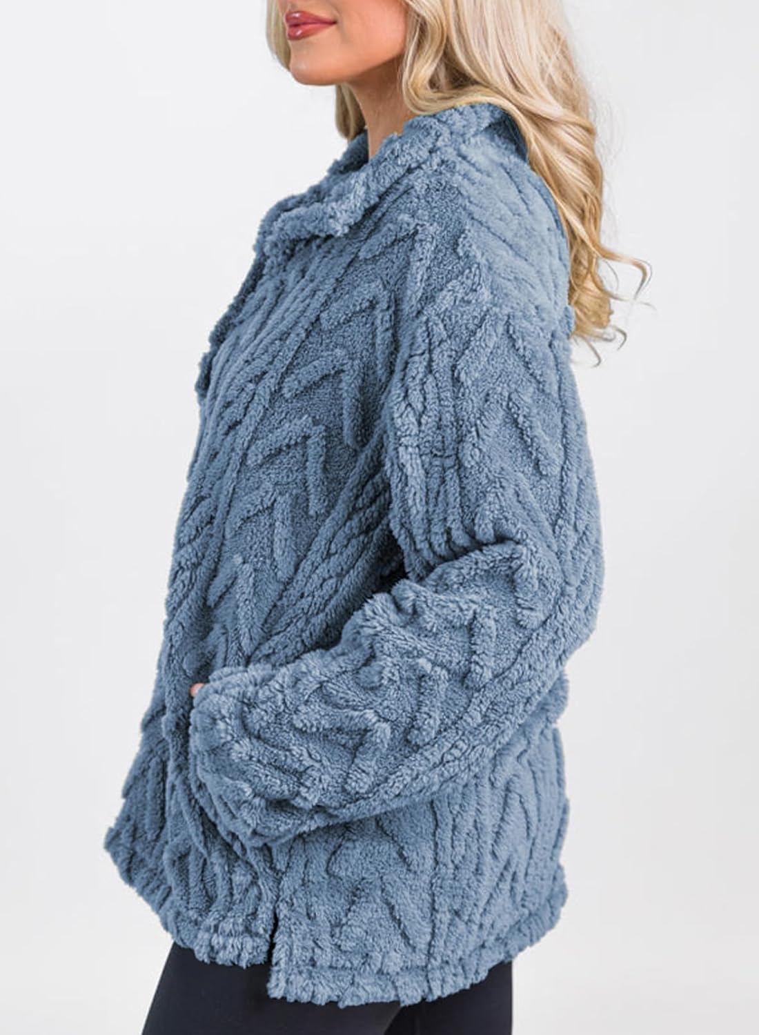 BLENCOT Womens Casual Button Down Collar Pullover Fleece Sweatshirt Long Sleeve Tops Warm Sherpa Coat Jacket Pockets