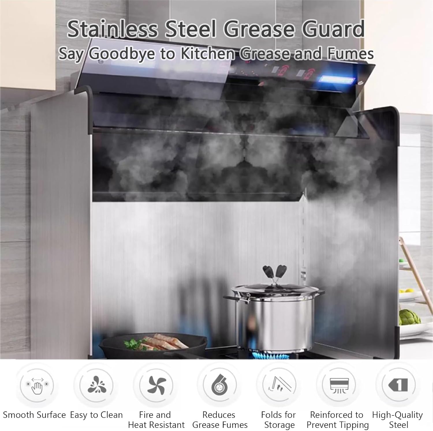 Stainless Steel Splash Guard, Kitchen Backsplash Protector, Easy to Clean, Heat-resistant and Splash-proof, Foldable, Suitable for Stovetops and Kitchen Walls(45x45x45cm/17.7x17.7x17.7in)