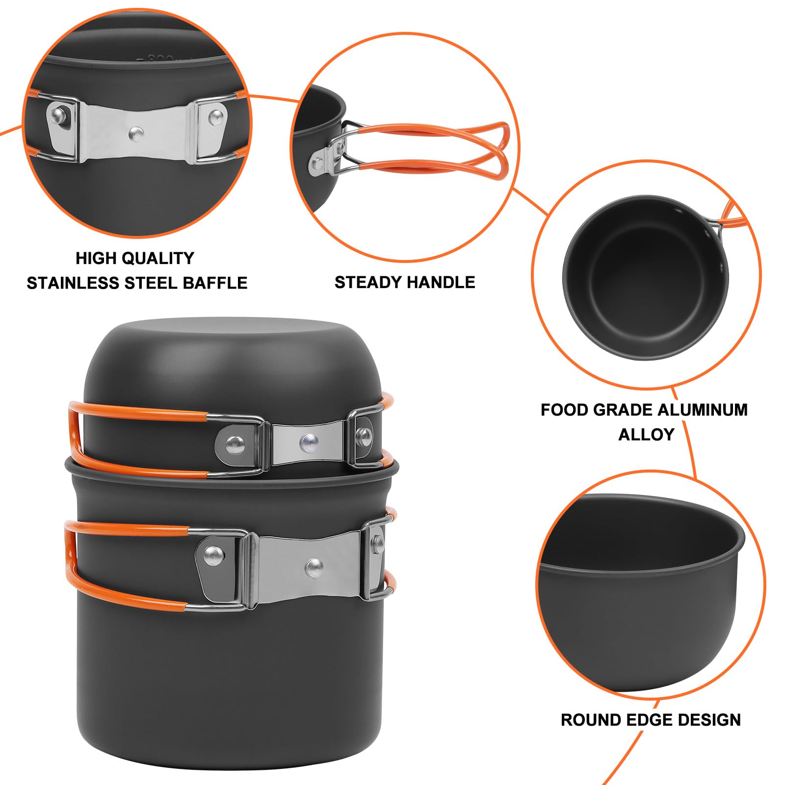 Set di 6 Pentole da Campeggio, Pentole Set da Campeggio con Mini Fornello Portatile, Set da Cucina da Campeggio Pieghevole, per 1-2 Persone, per Picnic, Campeggio, Arrampicata, Trekking
