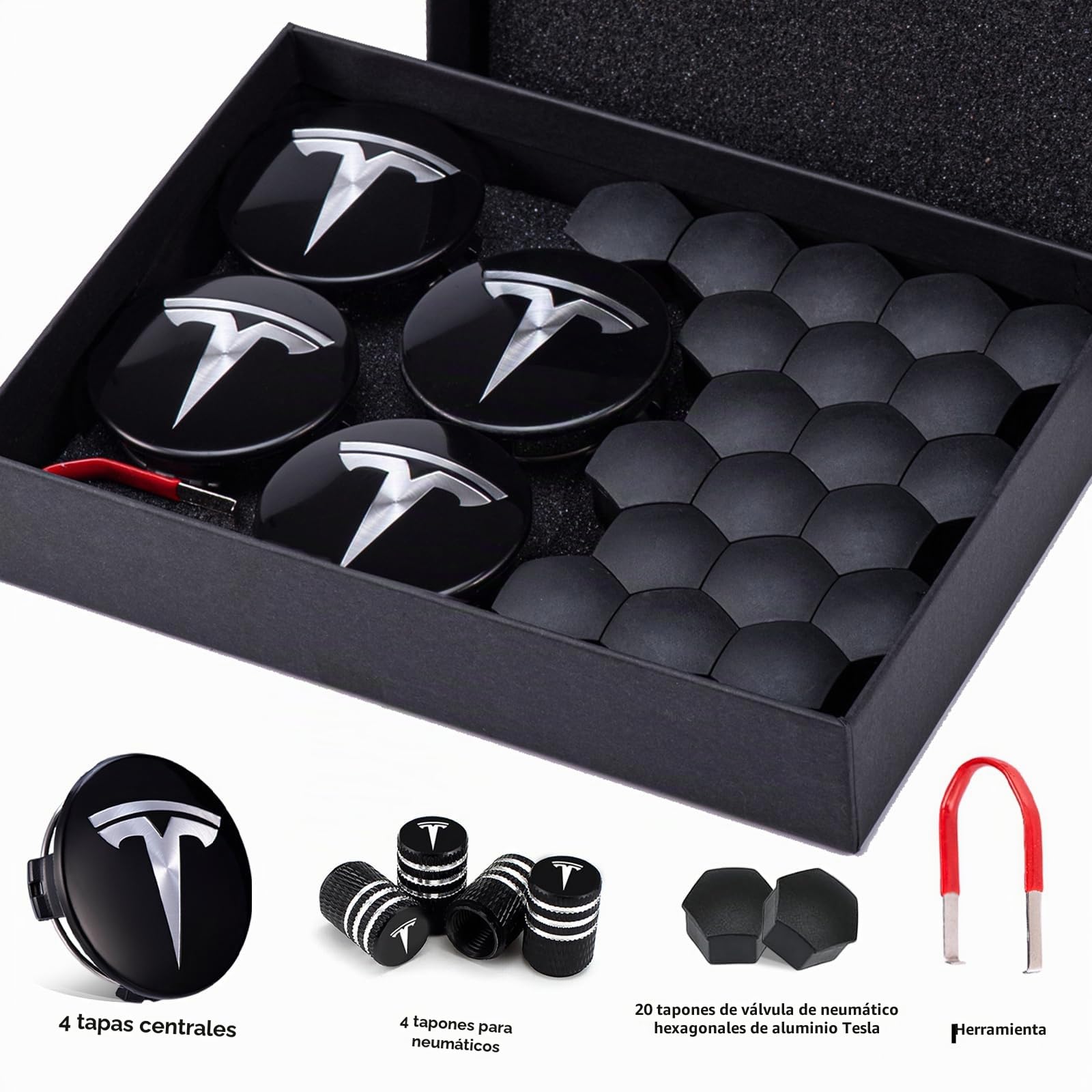 Juego de tapacubos Tesla LEKEFETO Center para Model 3 y Y, Accesorios, tuercas de rueda con logo Tesla