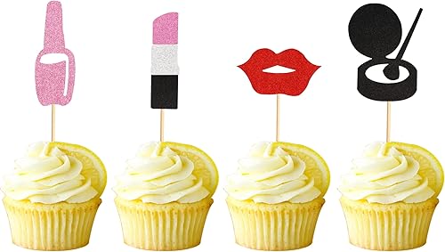 Arthsdite 36 piezas de maquillaje para magdalenas, para fiestas, spa, fiestas, maquillaje, cumpleaños, labios, cupcakes, para niña, cumpleaños,