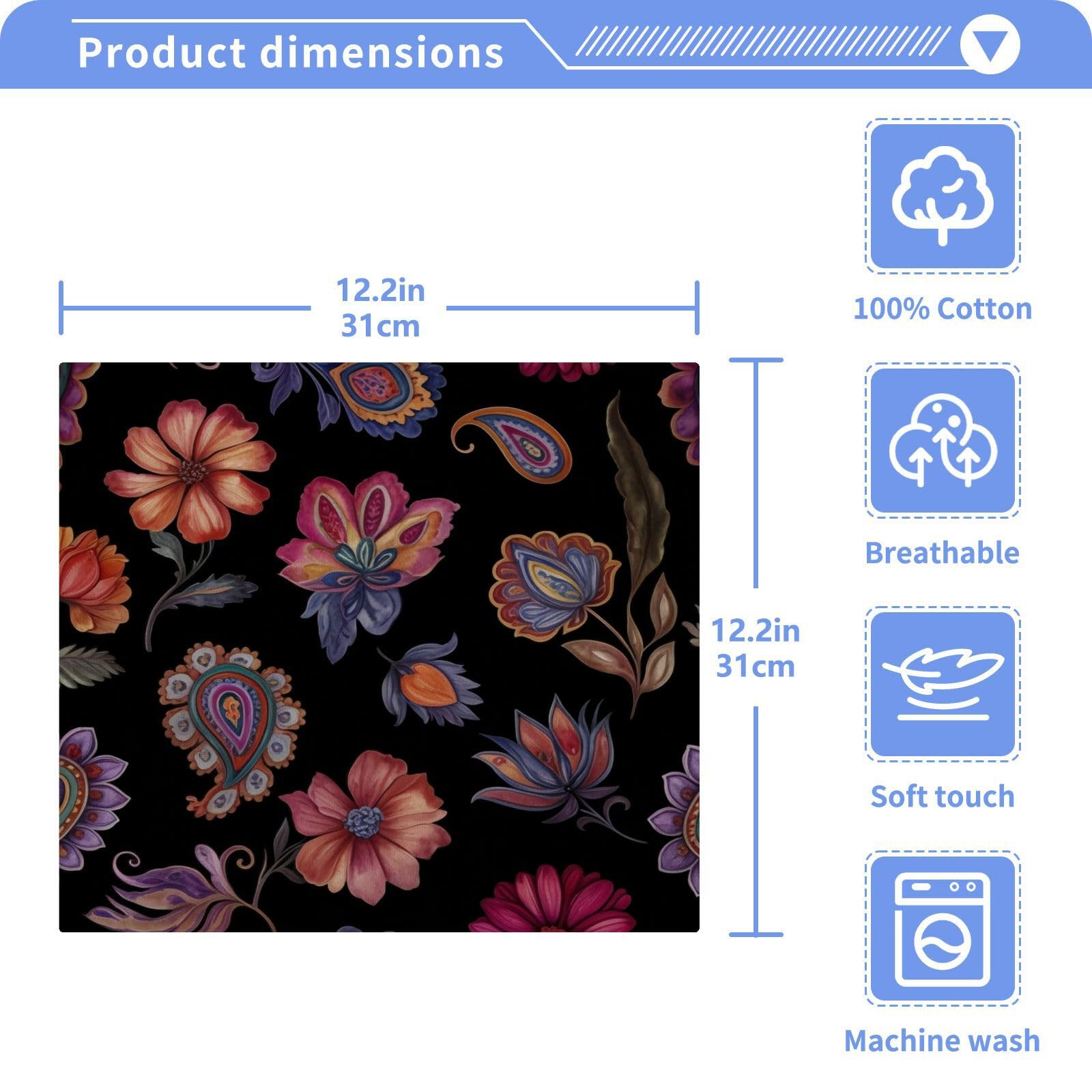 YANENDIE Watercolor Paisley Flowers Washcloths Towels, Highly Absorbent and Soft Cotton Face Cloths, 2 Pack Quick Dry Wash Cloths - 12 X 12 Inches