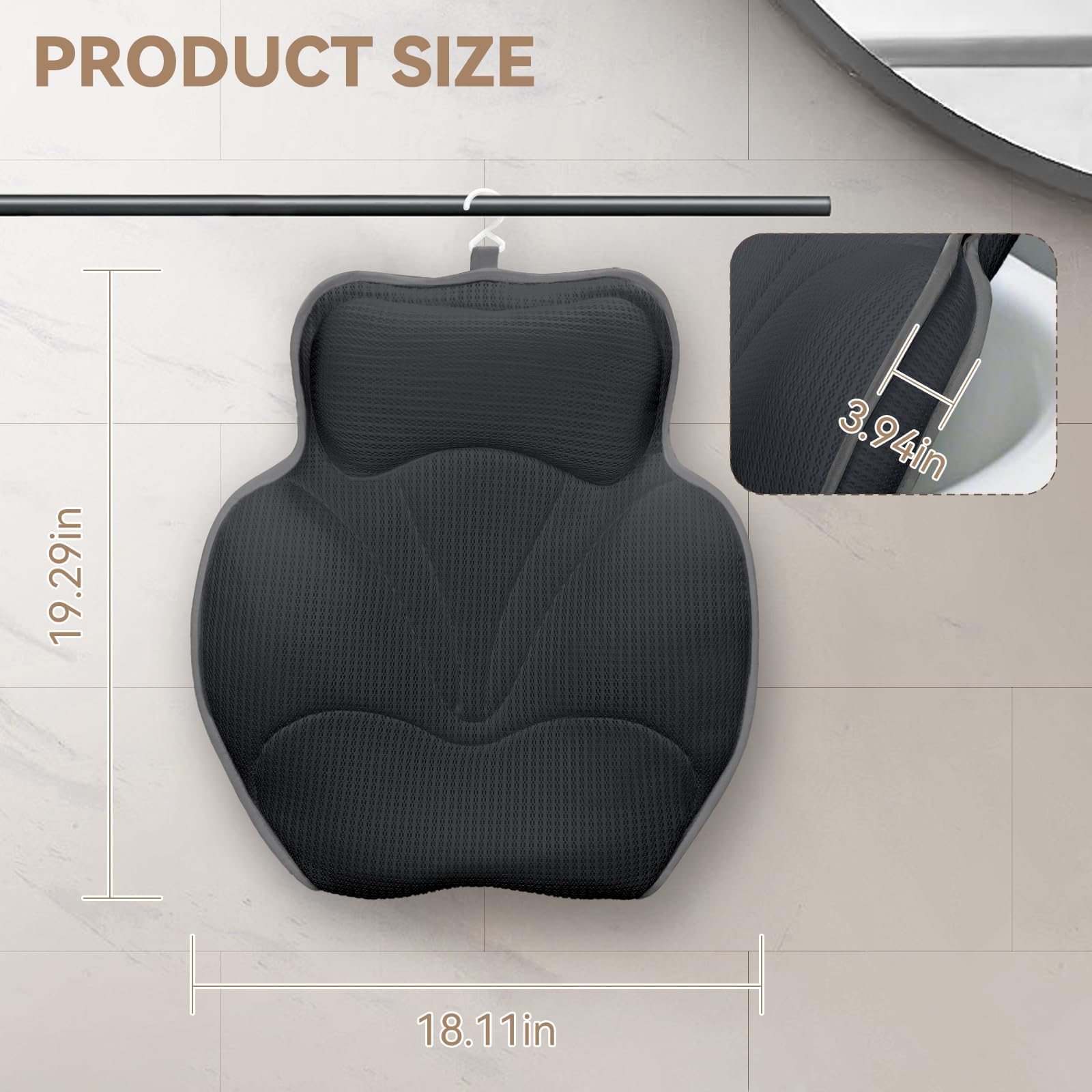 Luxury Bathtub Pillow with Ergonomic Head, Neck and Back Support