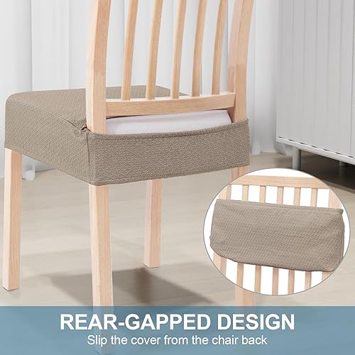 Miniatura 3 de Smiry Juego de 4 fundas de asiento elásticas de jacquard para sillas de comedor, extraíbles y lavables, sin fundas traseras, color gris pardo