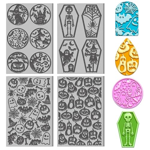 4PCS Halloween Polymer Clay Texture Sheets Set for Using with