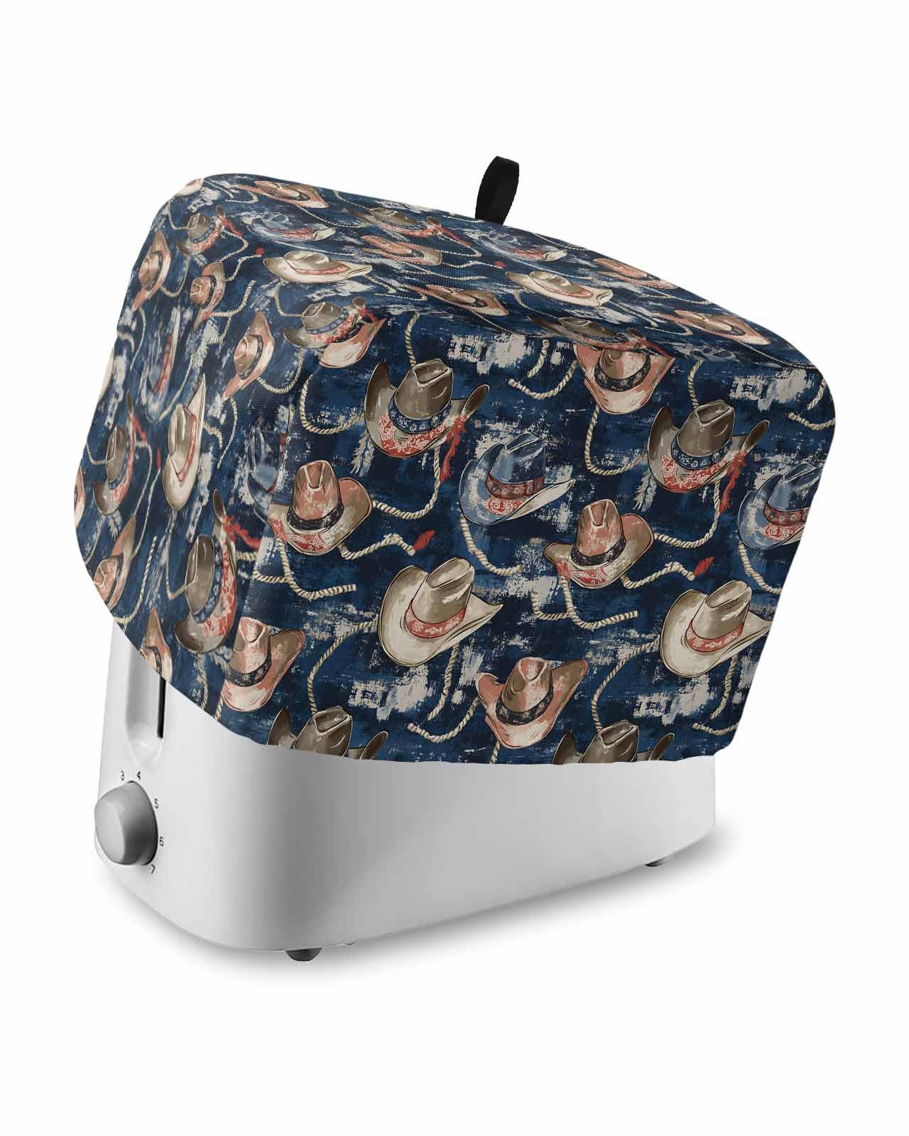 Blue Cowboy Toaster Cover 2 Slice, Country Western Vintage Dustproof Bread Machine Oven Cover with Storage Pockets, Fits Most Kitchen Toasters Protector