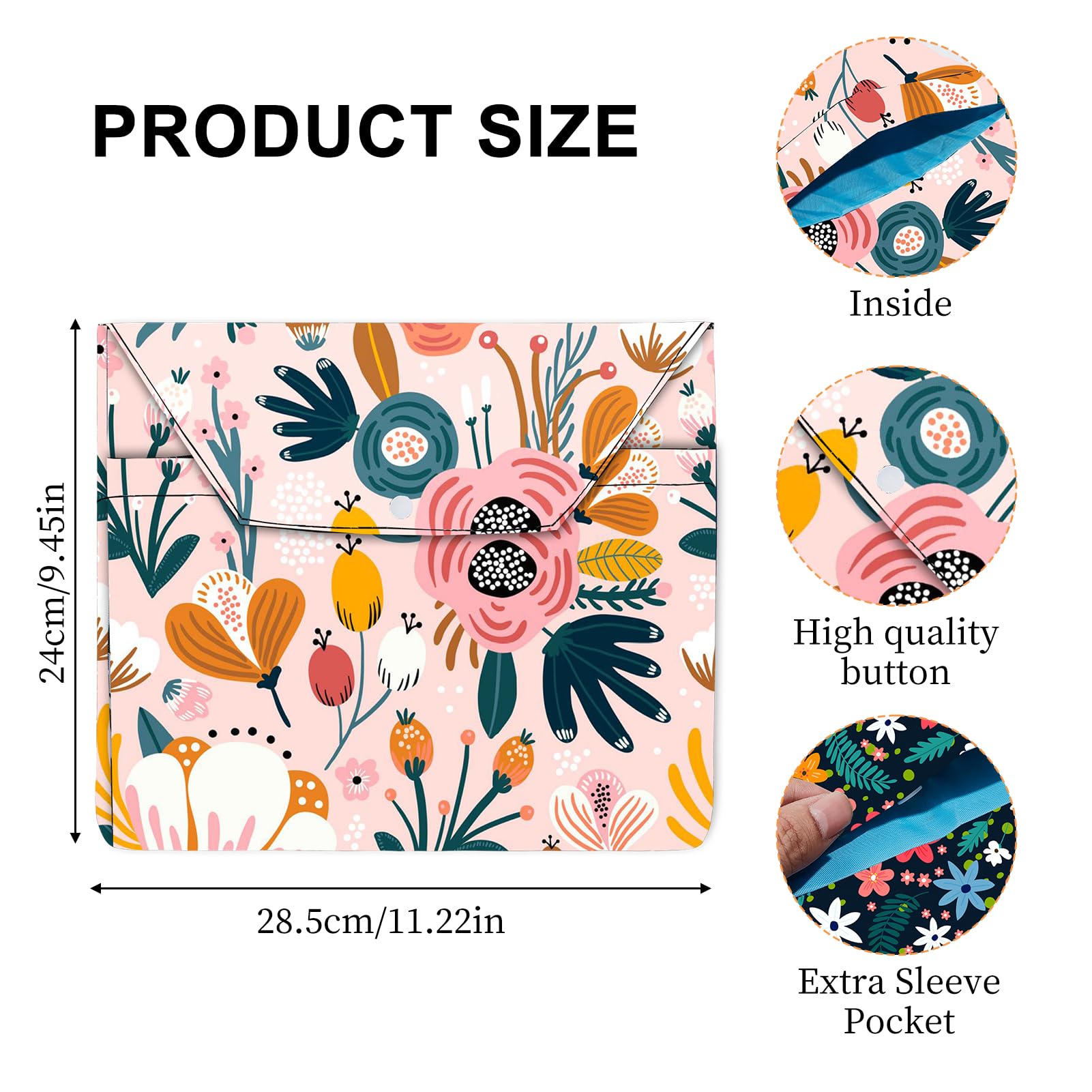 NICENEEDED Floral Book Cover, Book Sleeve with Button - Image 4
