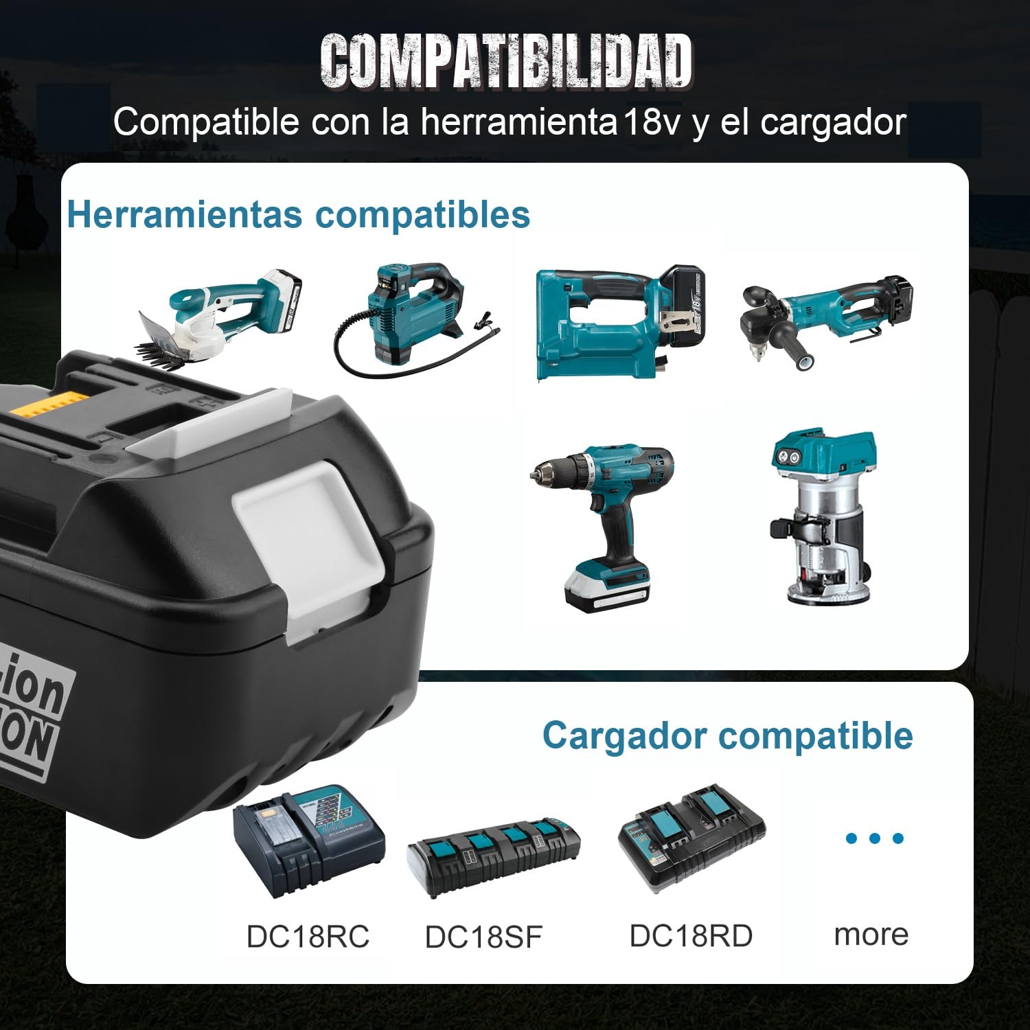 Paquete de 2 baterías de 18V y 5,0 Ah para Makita de 18V con Cargador | Compatible con cargadores BL1860, BL1850, BL1850B, BL1845, BL1840, BL1835 y BL1830B; cargadores DC18RD, DC18RC y DC18RA