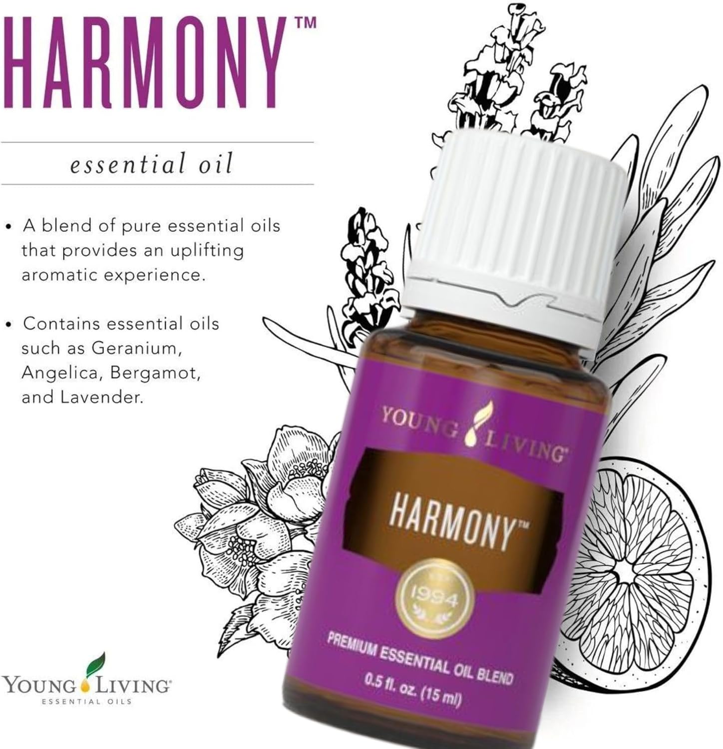 Young Living - Harmony Essential Oil 15 ml | Aromatherapy Blend for Confidence | Enhances Feelings of Peace & Well-Being | Balancing Fragrance for Home