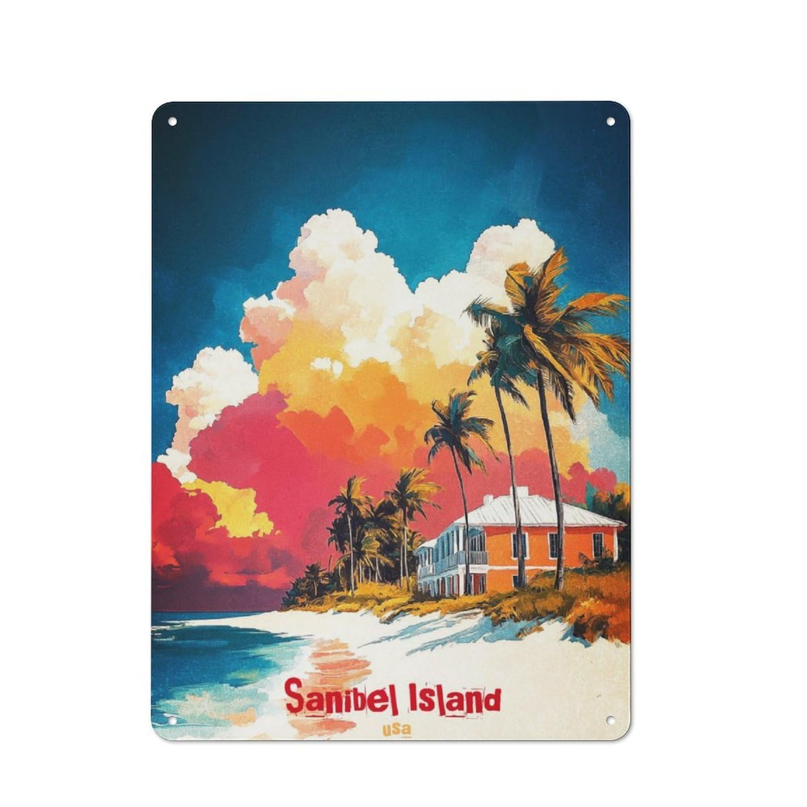 Junmoney Sanibel Island Art Workshop Style Tin Sign 40X30cm, Industrial Wall Art For Garage, Hobby Room, Office Or Man Cave