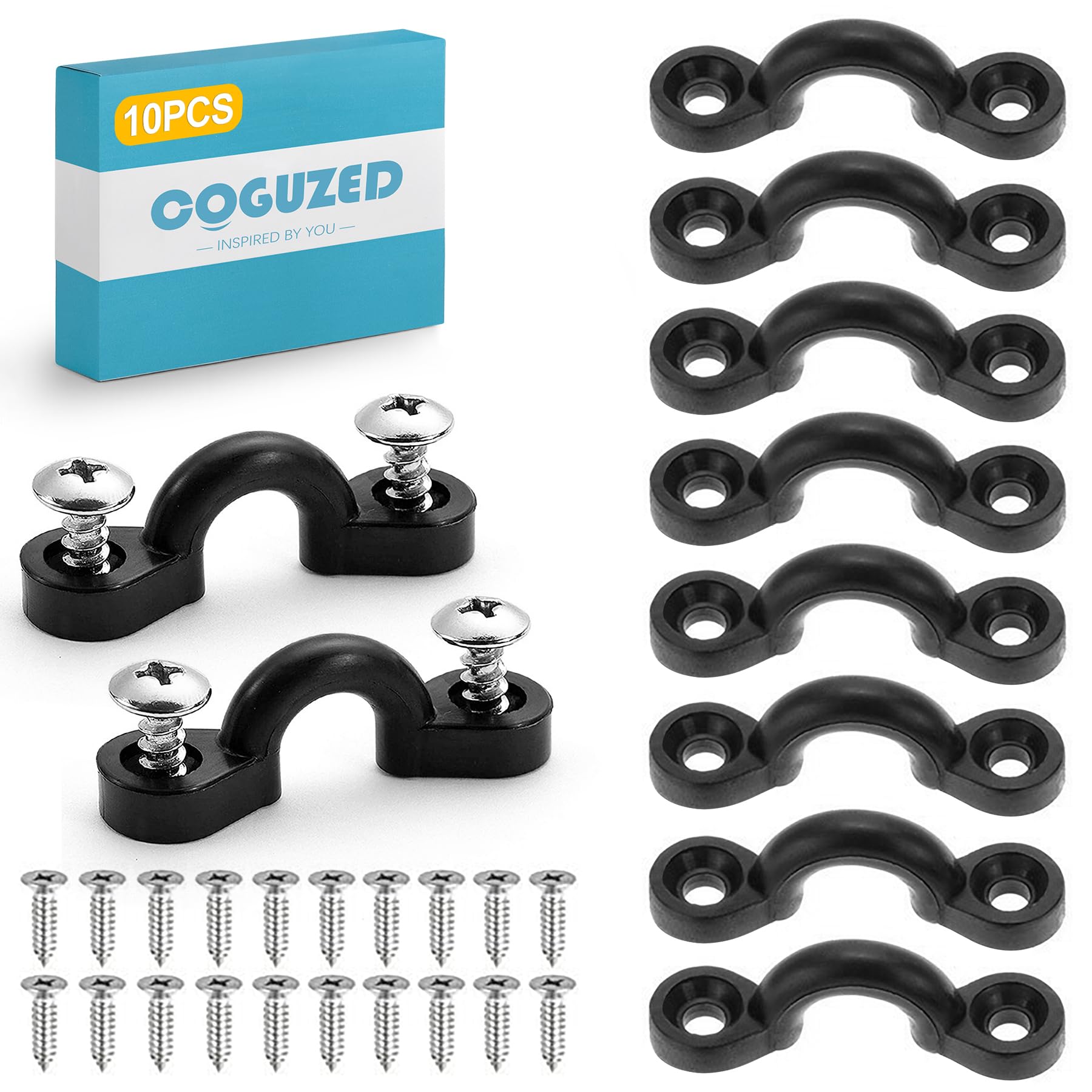 CoguZed 10Pcs Kayak Rigging Kit - Nylon Bungee Deck Loops with Eye Hooks, U Hooks, Boat & Kayak Deck Tie Down Kit