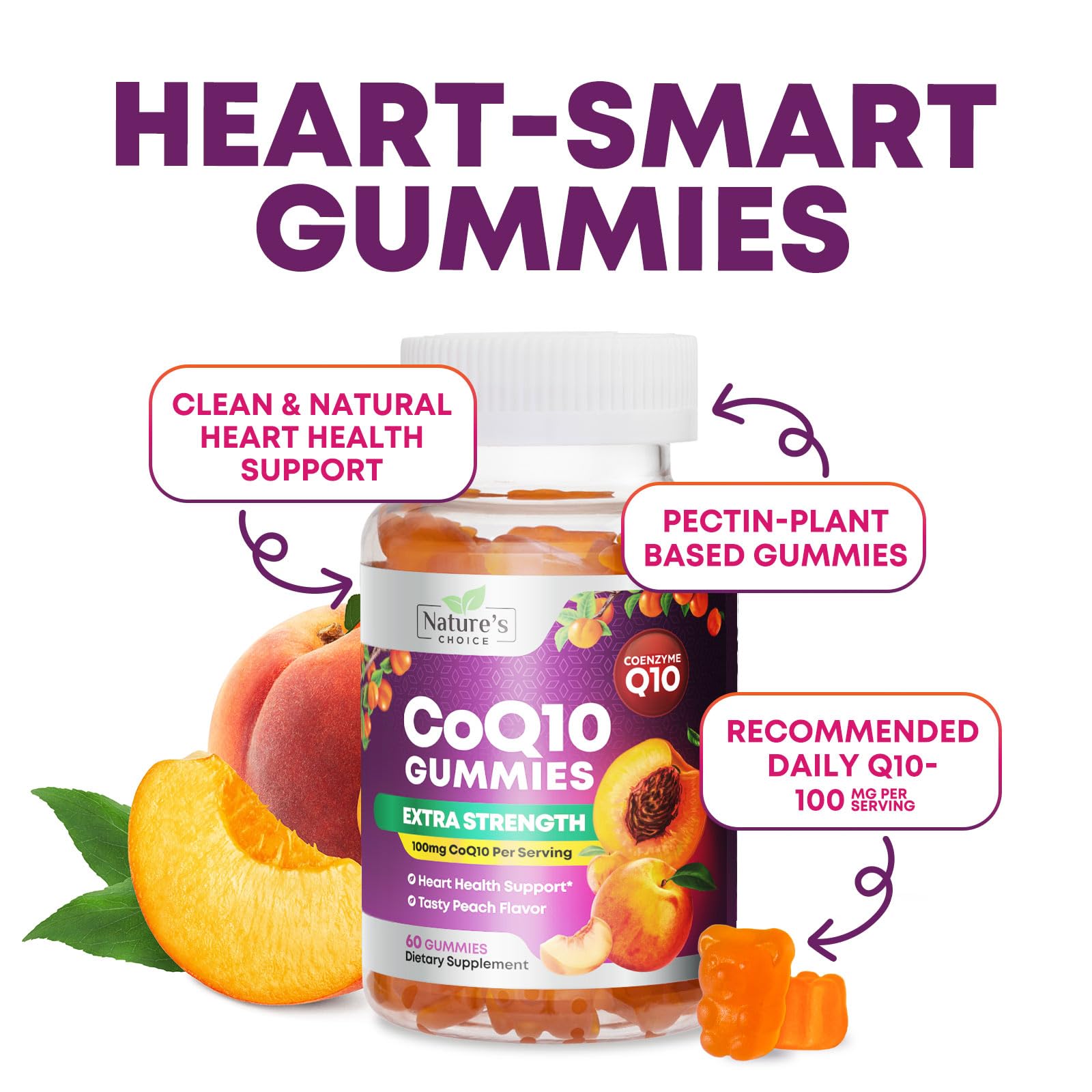 Amazon.com: Gomitas CoQ10 para adultos – Coenzima Q10 100 mg por
