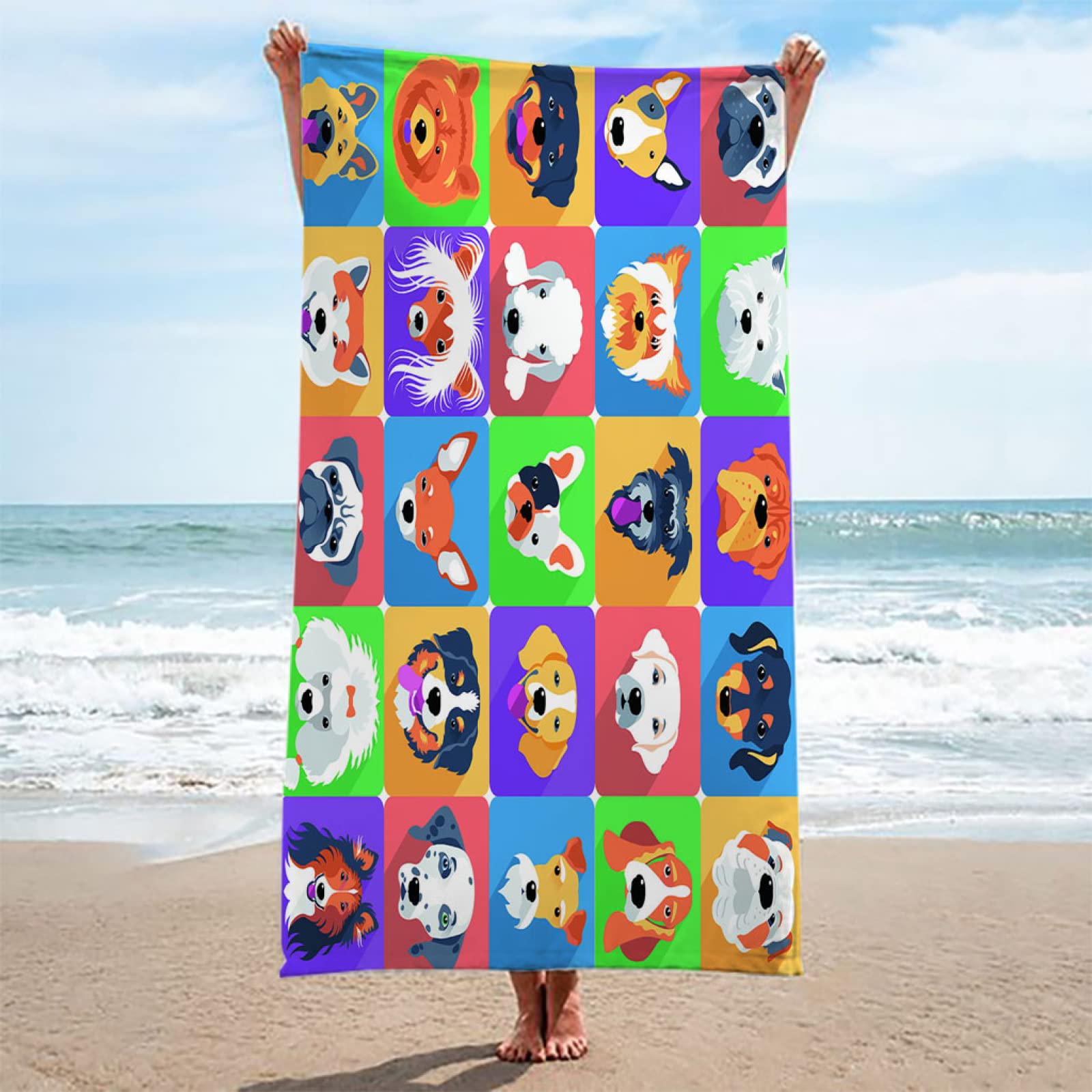 3D Toalla de Baño de Microfibra Perros Coloridos y en Movimiento Toalla de Playa Grande Rectángulo Absorbente Manta de Verano Resistente a Arena Viaje Super Ligero Piscina Natación Playa 100 x 200 cm