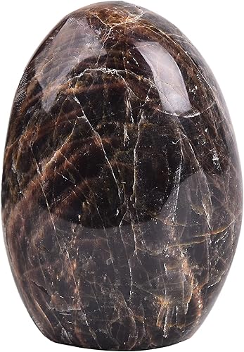 AMOYSTONE Losa decorativa de piedra lunar negra de piedra curativa pulida para decoración de mesa para el hogar, irregular individual 0.7  1 libras,