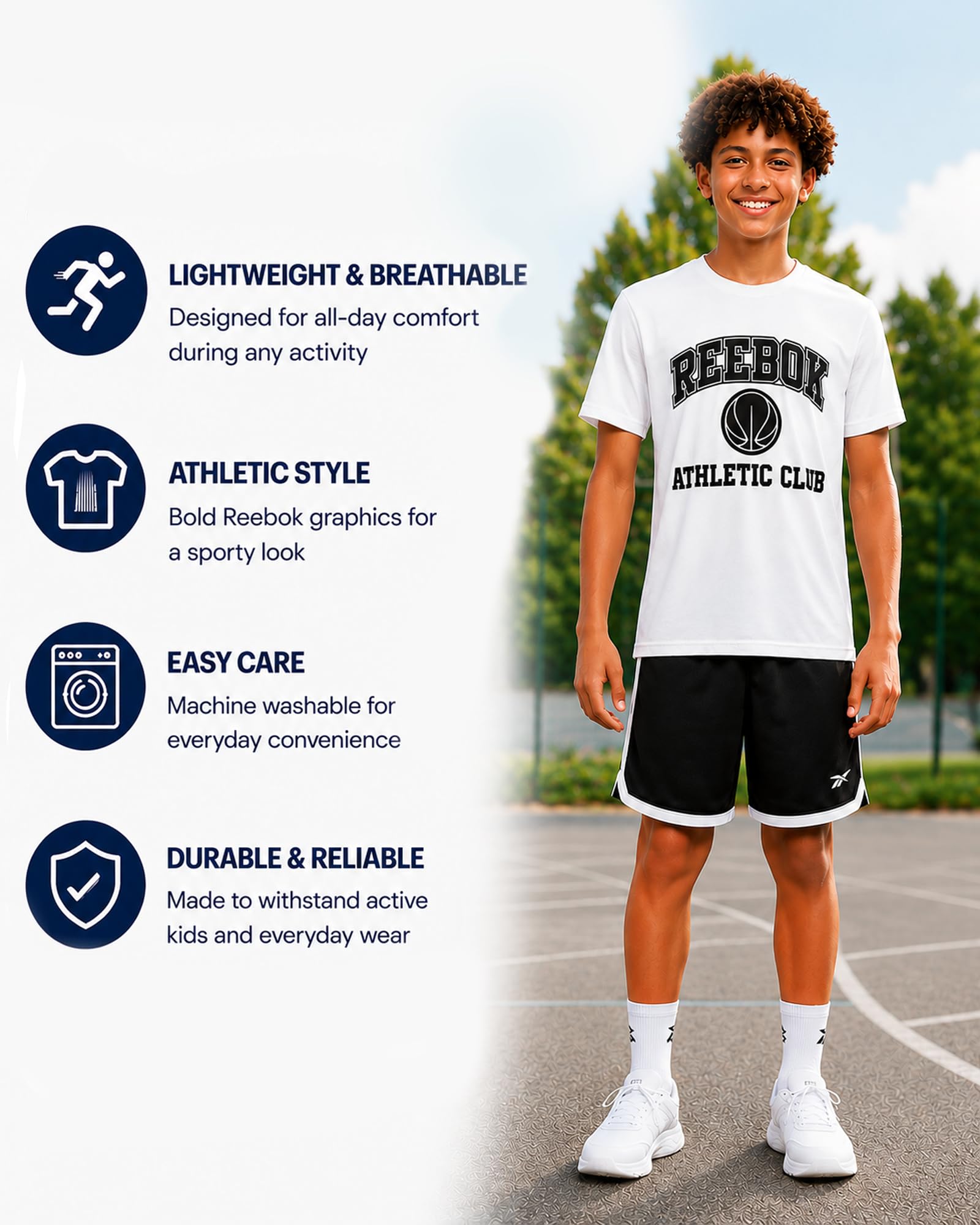 Reebok Maglietta Sportiva da Ragazzo – 2 Pezzi Dry Fit Performance Shirt per Ragazzi – Maglietta Sportiva per Bambini (8-20)