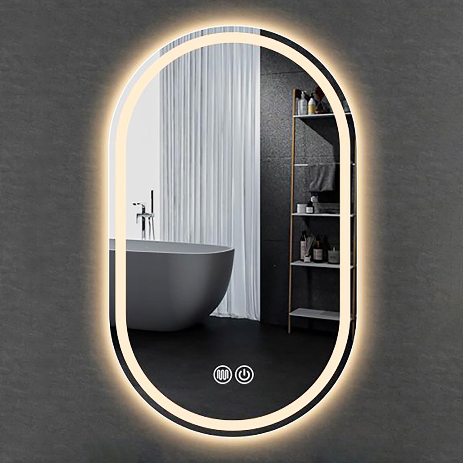 FGXHHS LED Oval with 3 Color Lights & Anti-Fog Function, 50x80cm Irregular Wall-Mounted Vanity Mirror, Dimmable Lighted for Living Room Bedroom Entryway Wall Decor