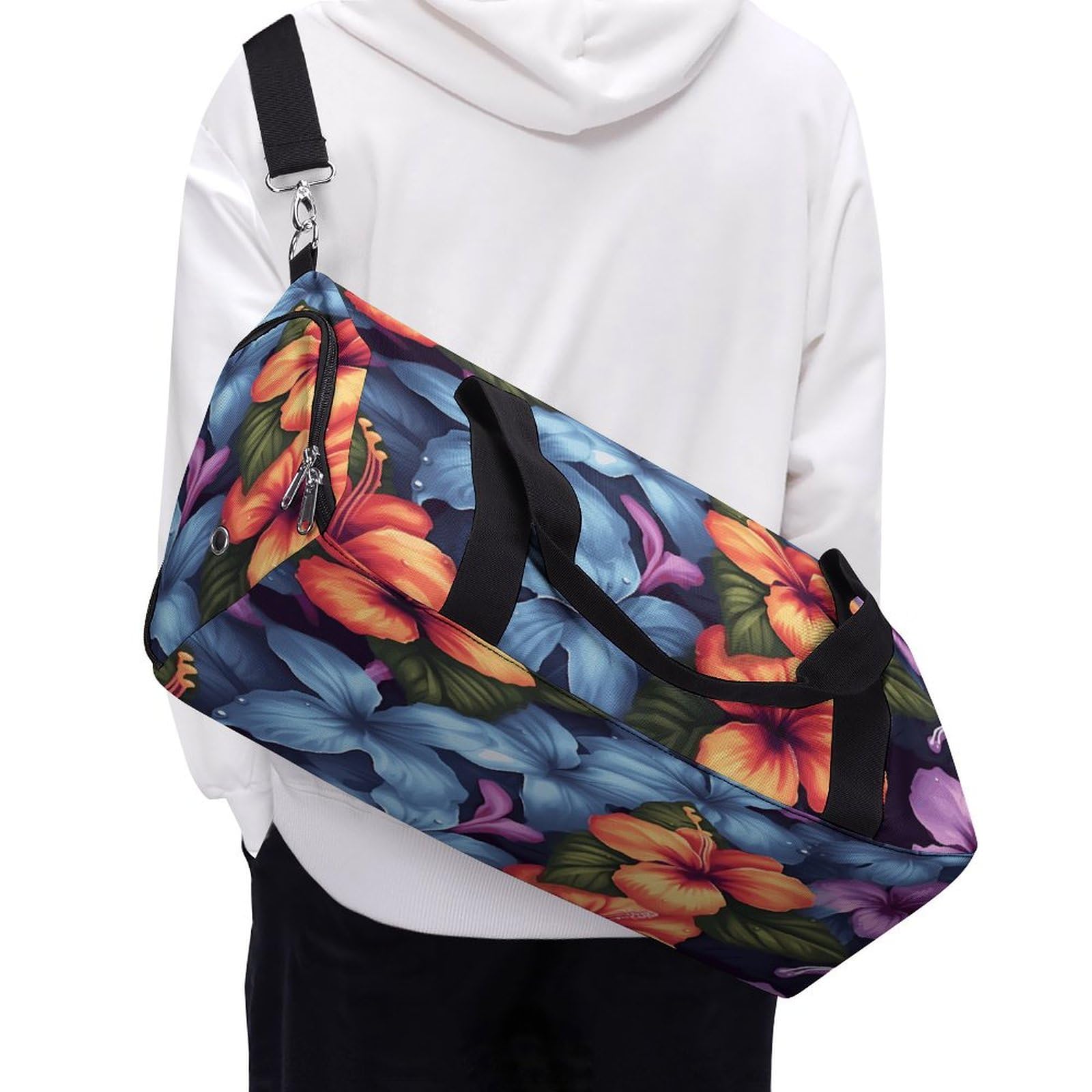 Turnbeutel für Damen und Herren, tropisches Blumenmuster, wiederverwendbar, Turnbeutel mit Schuhfach, Stil, Einheitsgröße, modern, Stil:, Einheitsgröße, Modern