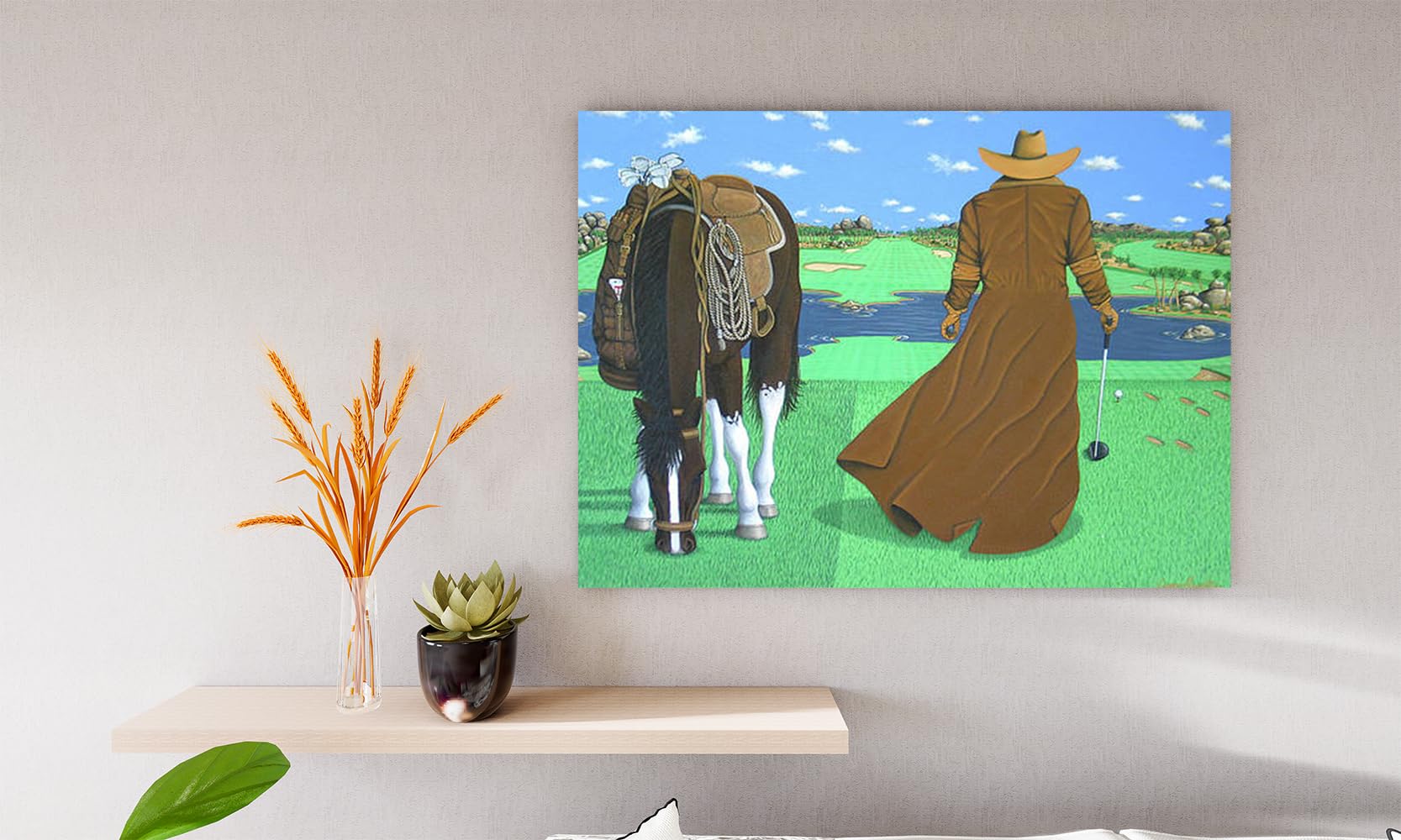 VERRE ART Printed Framed Canvas Painting for Home Decor Office Wall Studio Wall Living Room Decoration (14x10inch Wrapped) - Cowboy Caddy