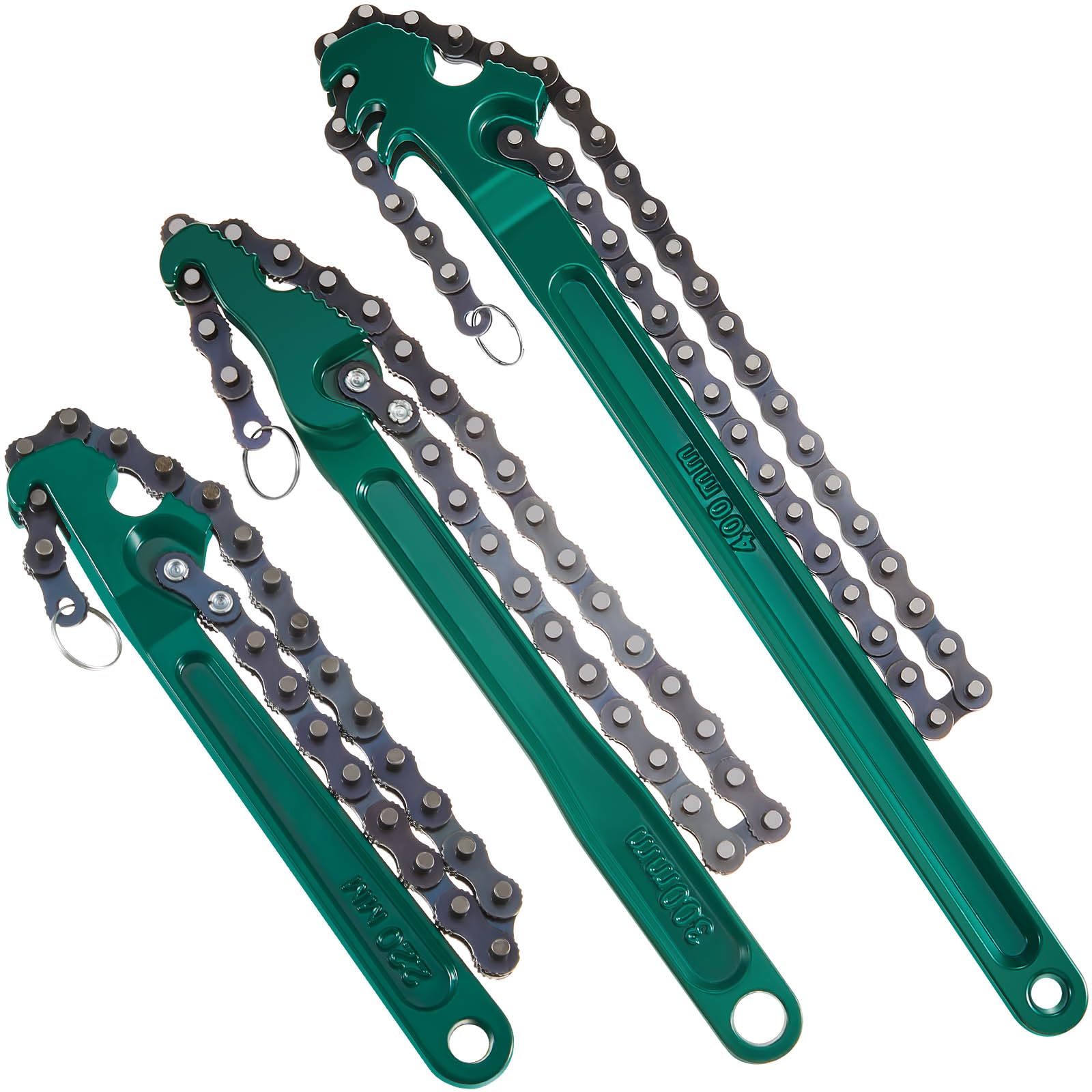 Llave de filtro de aceite de cadena reversible grande de 3 piezas con llave de cadena de 12, 16 y 9 pulgadas, ajustable, de acero al carbono resistente, accesorios de tubería resistentes, llave de