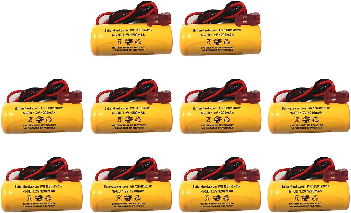 1.2V 1000mAh Exit Sign Battery Lithonia elb1p201n2 ELB1P2901N ELB1P201N LQMSW3R12277ELW NiCd Nickel Cadmium Emergency Light 1200mAh 1400mah 1ah 1.2ah red Connector (10 Pack)