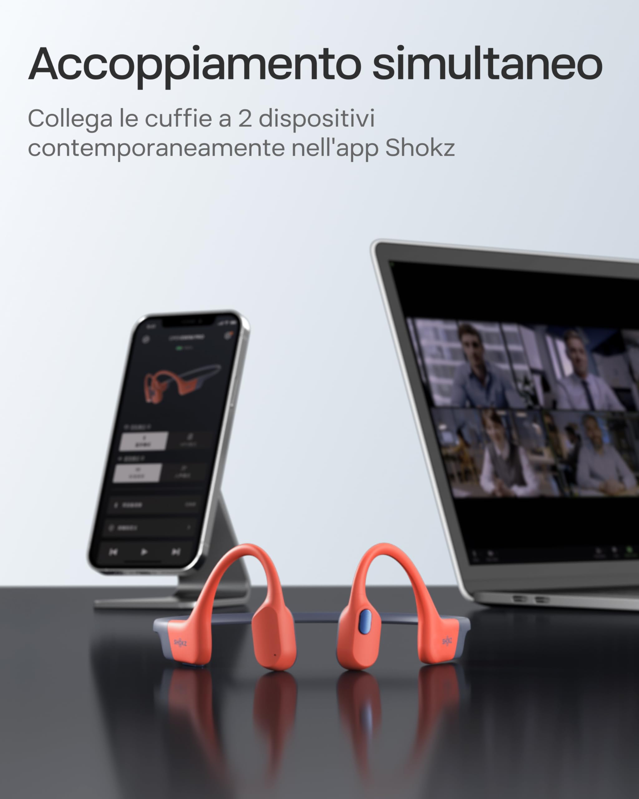 SHOKZ Cuffie sport a conduzione ossea OpenSwim Pro, auricolari wireless Open-Ear impermeabili IP68 con Bluetooth 5.4, 32 GB storage MP3, micr. con canc. rumore, 9 ore ripr. per corsa e nuoto, Rosso