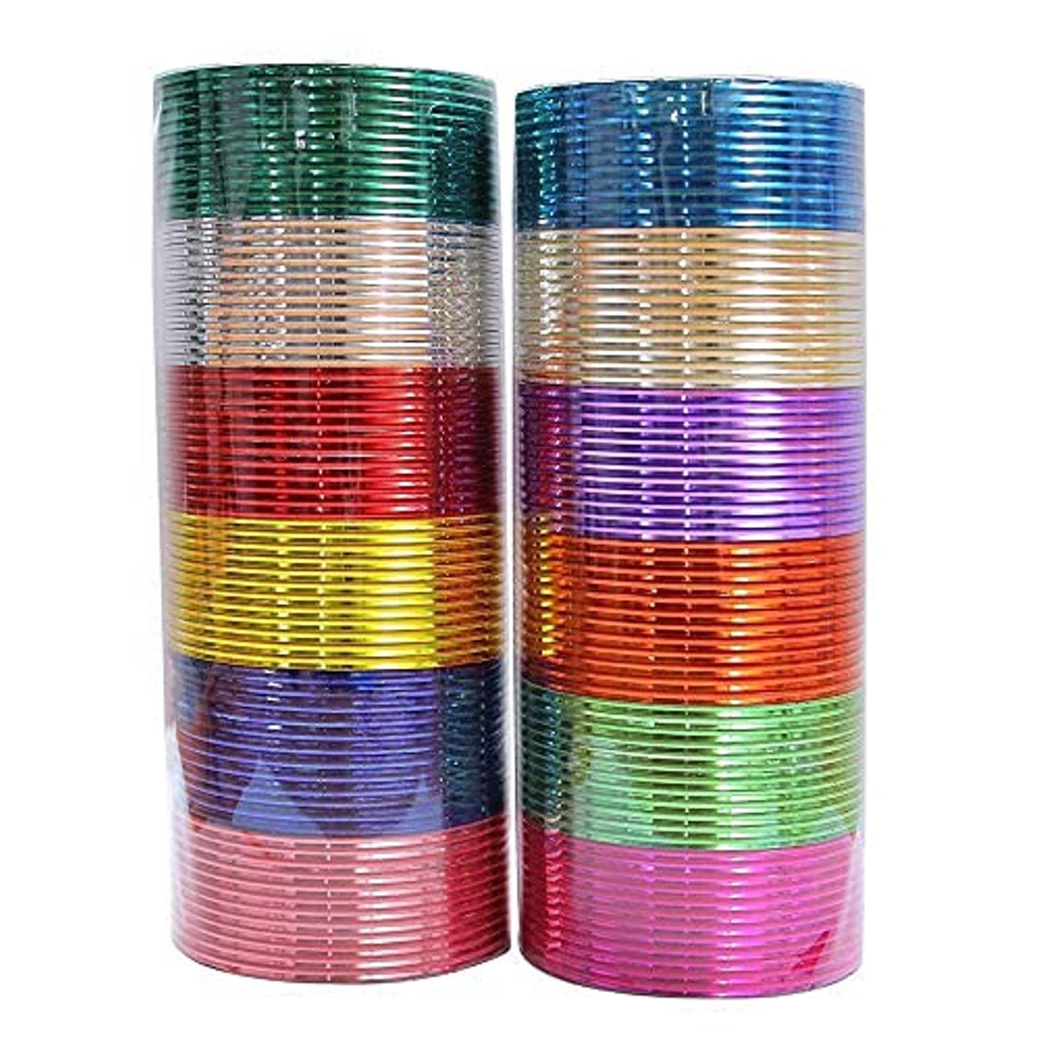 Jewar Mandi Bangle Multi-Color Collection Plane Glossy Metal Glaze Vintage Textured Colors Golden Glitters Colorful Fashion Metal Jewelry Bracelets Set of 12 * 12=144 Piece for Women & Girls (2.10) (B0BH54MXHL) Amazon Price History, Amazon Price Tracker