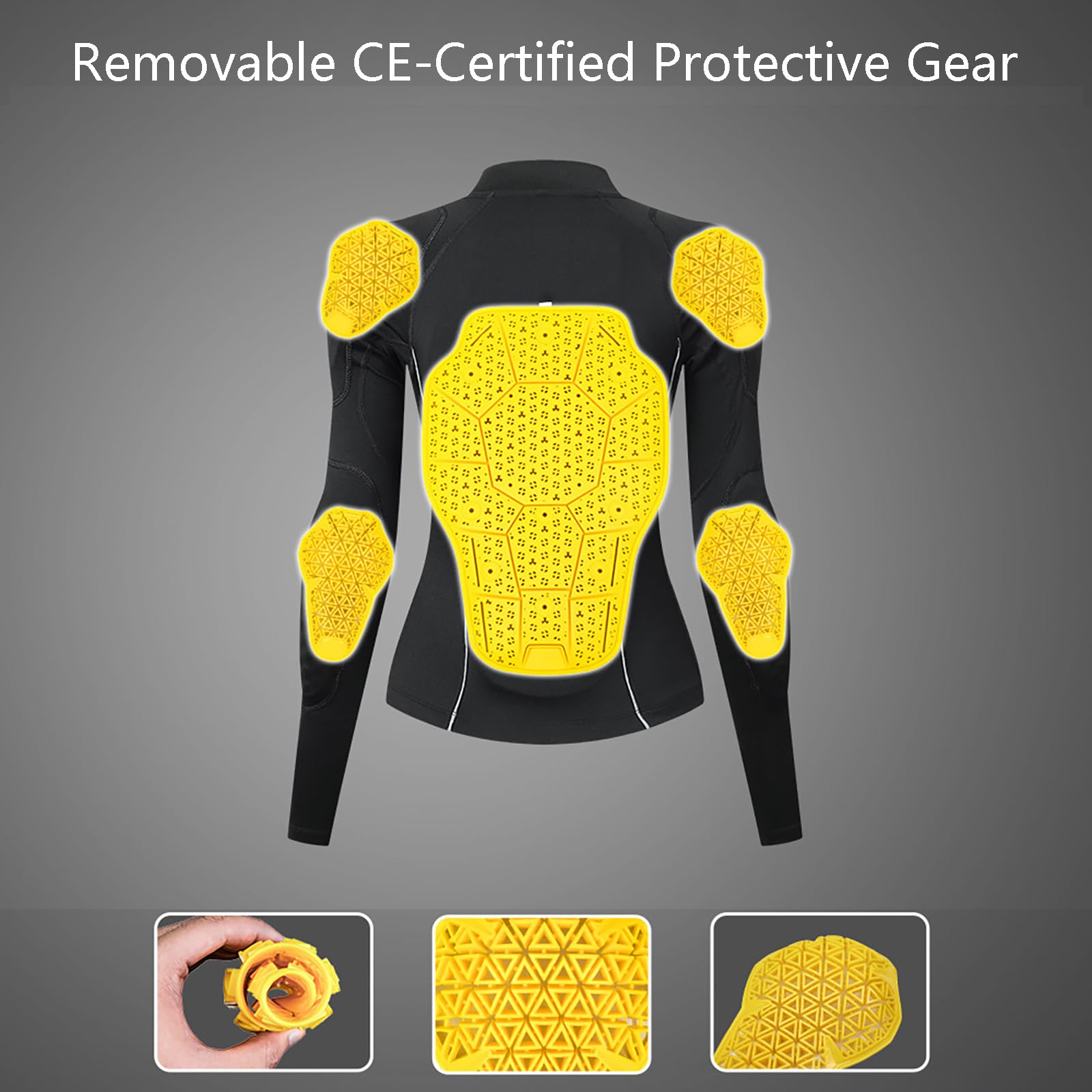 Motorrad-Unterhemd Für Damen Mit Protektoren, Langes, Atmungsaktives Slim-Fit-Shirt Mit Herausnehmbaren Protektoren Und Durchgehendem Reißverschluss, Reflektierendem Design