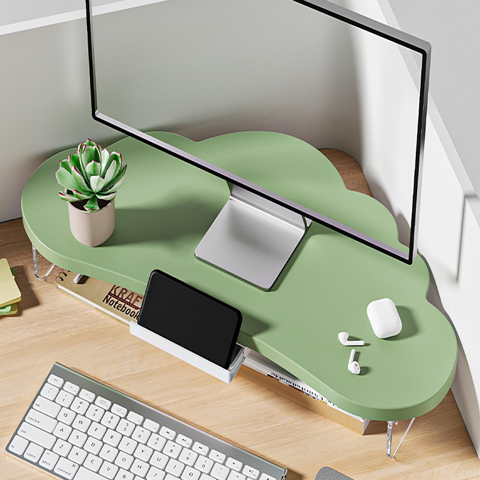 Supporto Monitor Supporto per Monitor Regolabile in Altezza con Cassetto e Supporto per Telefono, Organizer da Scrivania per Monitor e Accessori per Scrivania, Portaschermi per Ufficio ( Color : Green