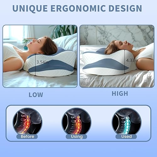 Miniatura 4 de Almohada cervical de espuma viscoelástica, almohada refrescante para dormir, almohadas ergonómicas de espuma viscoelástica para apoyo del cuello,