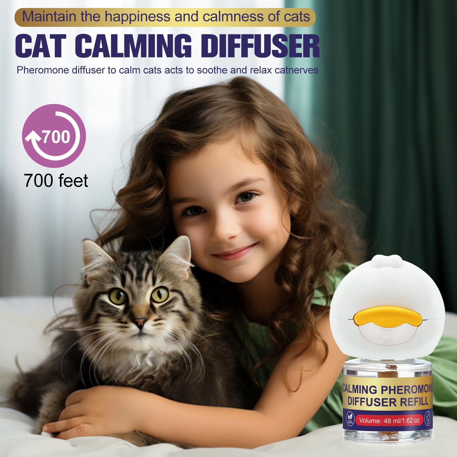 Difusor de Feromonas Calmantes para Gatos, Reduce Estrés, Ansiedad y Arañazos, Ayuda a Disminuir la Agresividad y Conflictos entre Gatos, Apto para Todos los Gatos, 1 Difusor + 3 Recargas de 48 ml