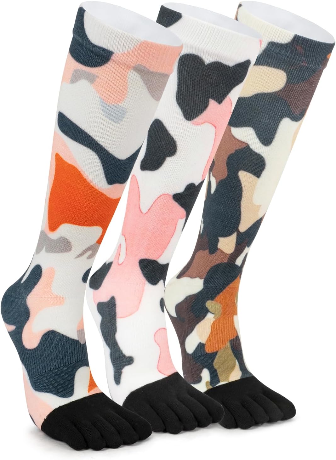 VividPrint 5-Toe Socks (3 Pairs) – Stylish Crew Socks for Women & Men, Breathable & Supportive